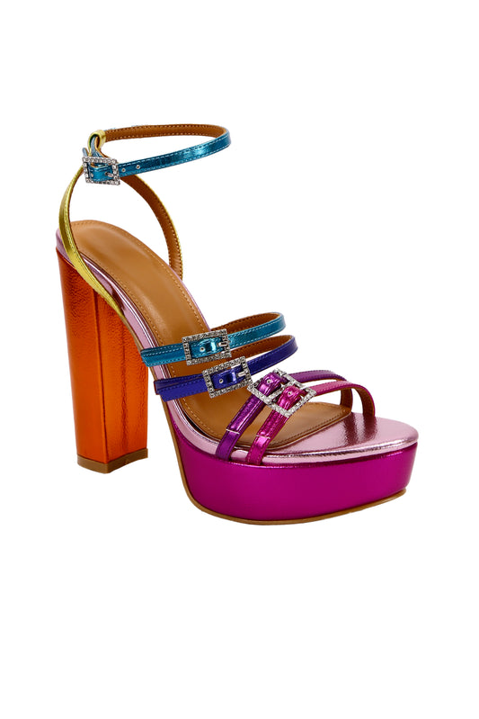 High heels, multi-colored sandals