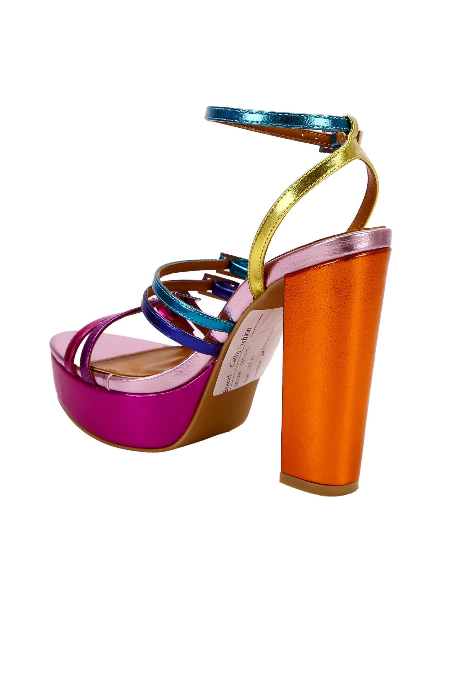 High heels, multi-colored sandals