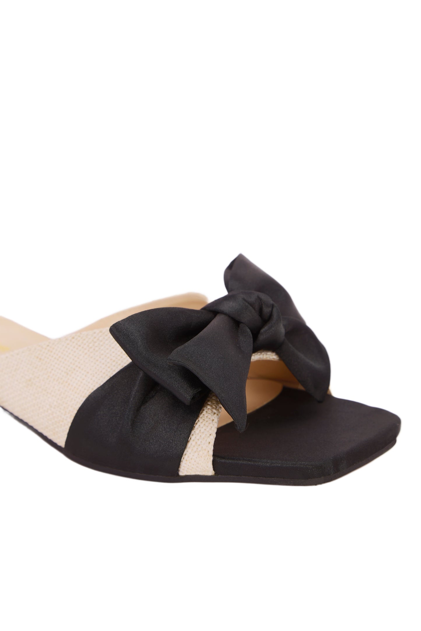 Linen textile fabric women's slippers, sandals, black silk bow, gold fashion low heel women's shoes 3619-1