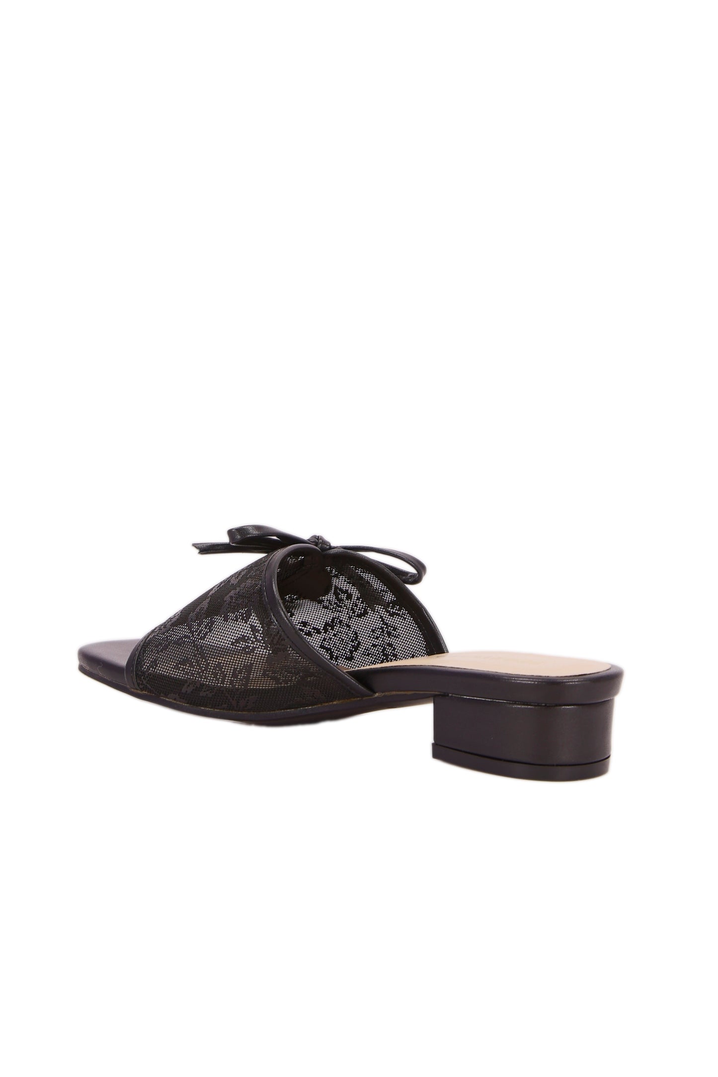 Black mesh mid-heel women's shoes (with heart-shaped buckle) 9682-5