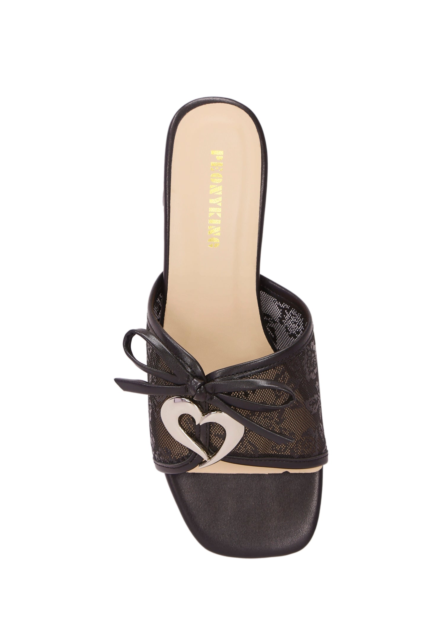 Black mesh mid-heel women's shoes (with heart-shaped buckle) 9682-5