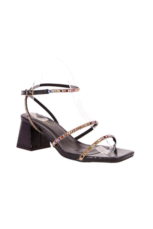 French women's fashion colored diamond mid-heel sandals, ankle strap snakeskin pattern women's shoes  5261-3