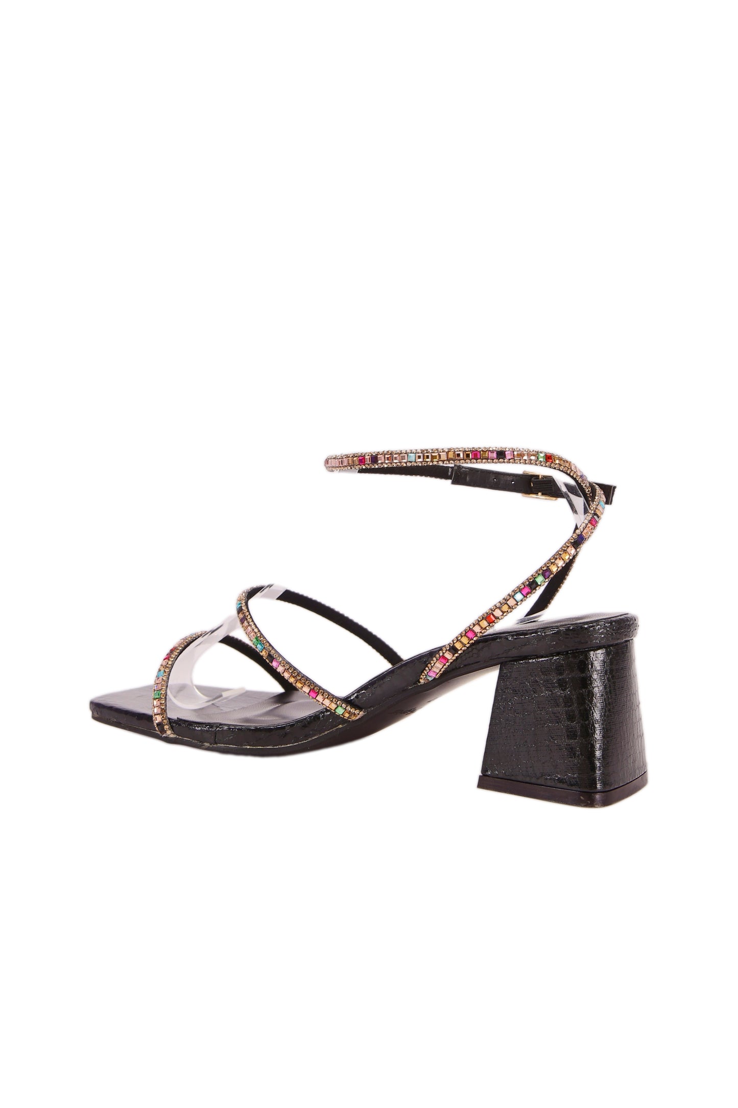 French women's fashion colored diamond mid-heel sandals, ankle strap snakeskin pattern women's shoes 5261-3