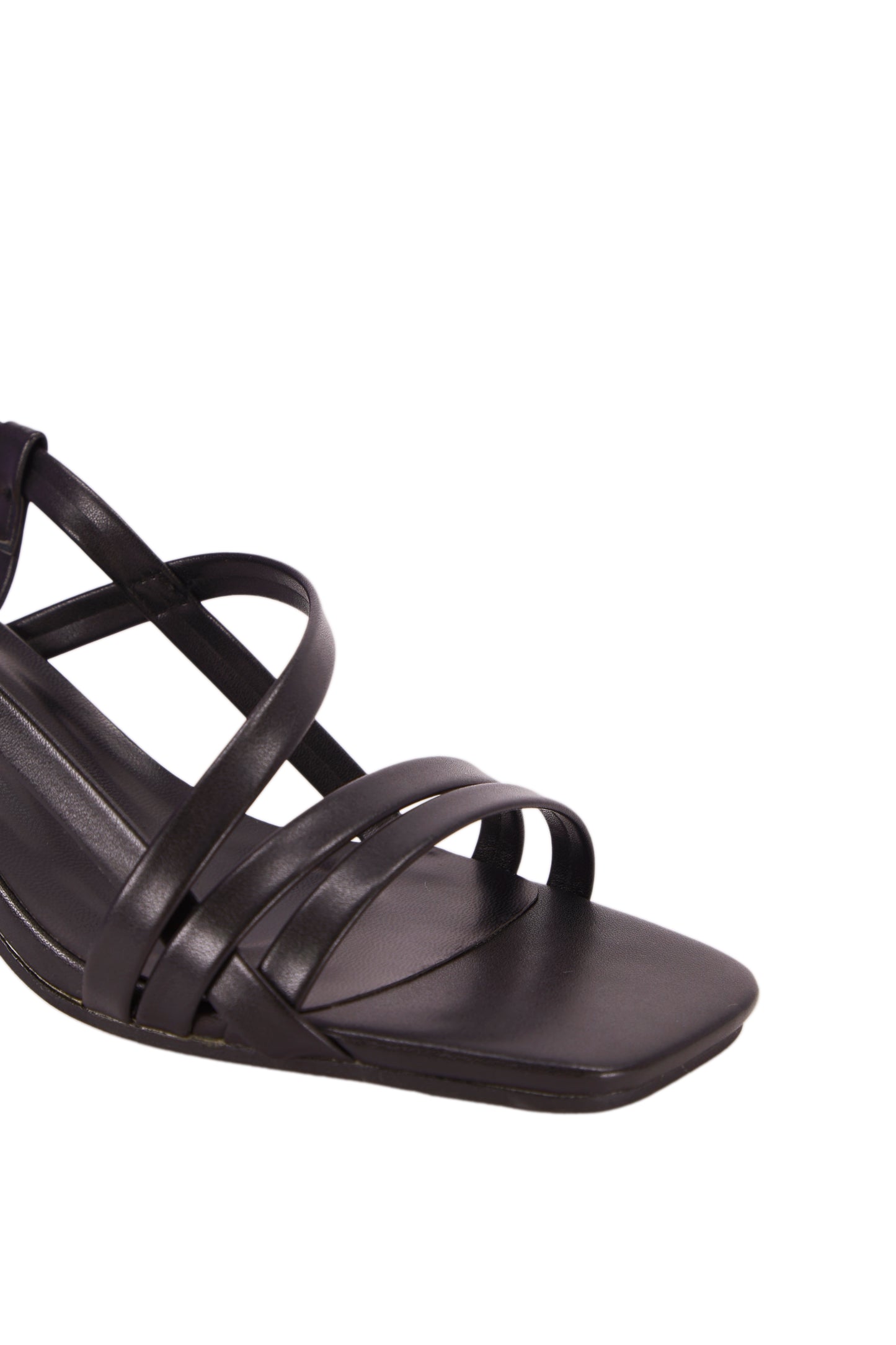 Women's stiletto mid-heel imitation leather sandals, rear ankle strap 8-shaped buckle women's shoes, suitable for urban fashionable women 3128-2