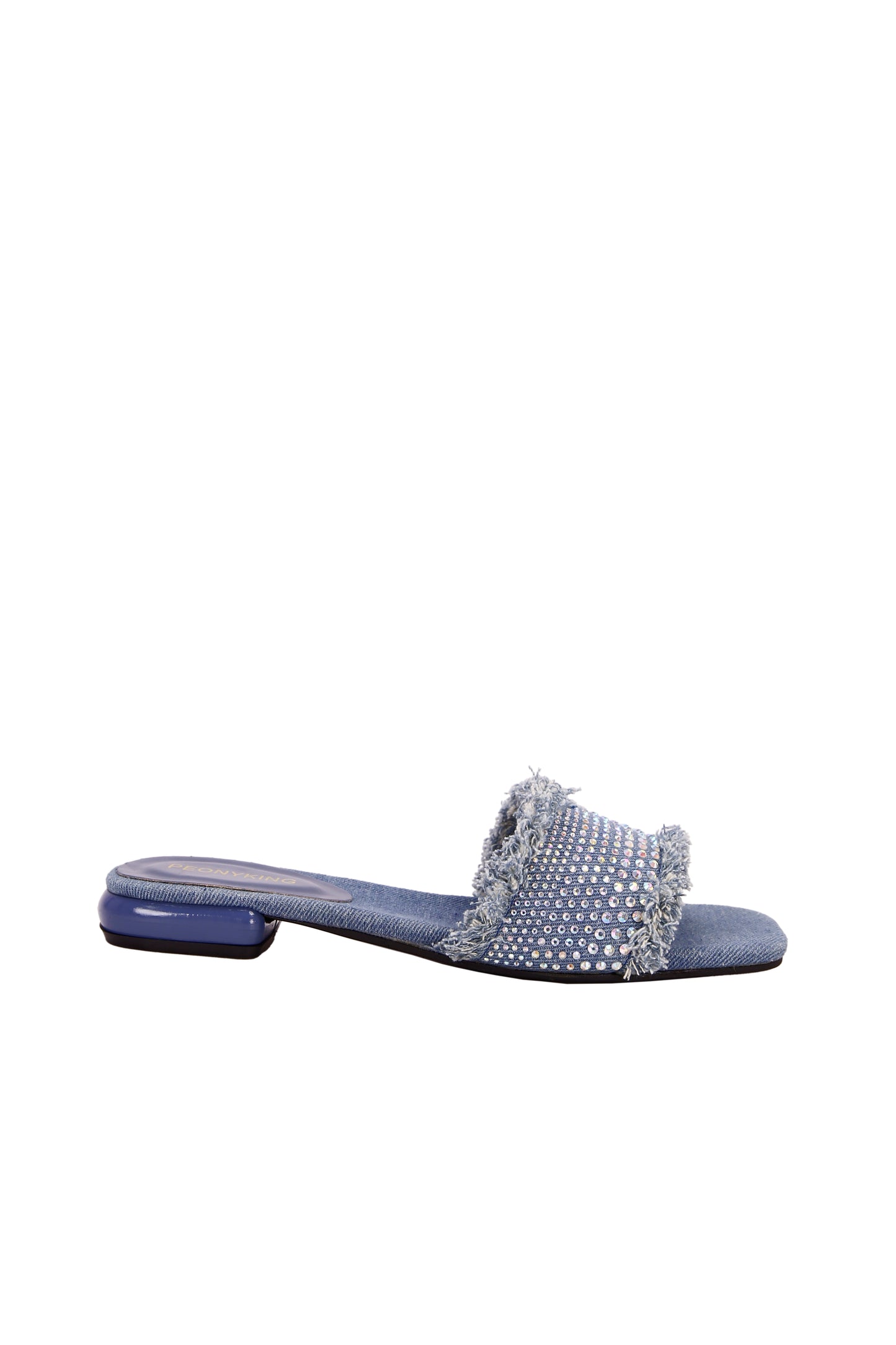 Ladies' Stylish Rhinestone Embellished And Comfortable Flat Slippers With Denim Upper 2122-6