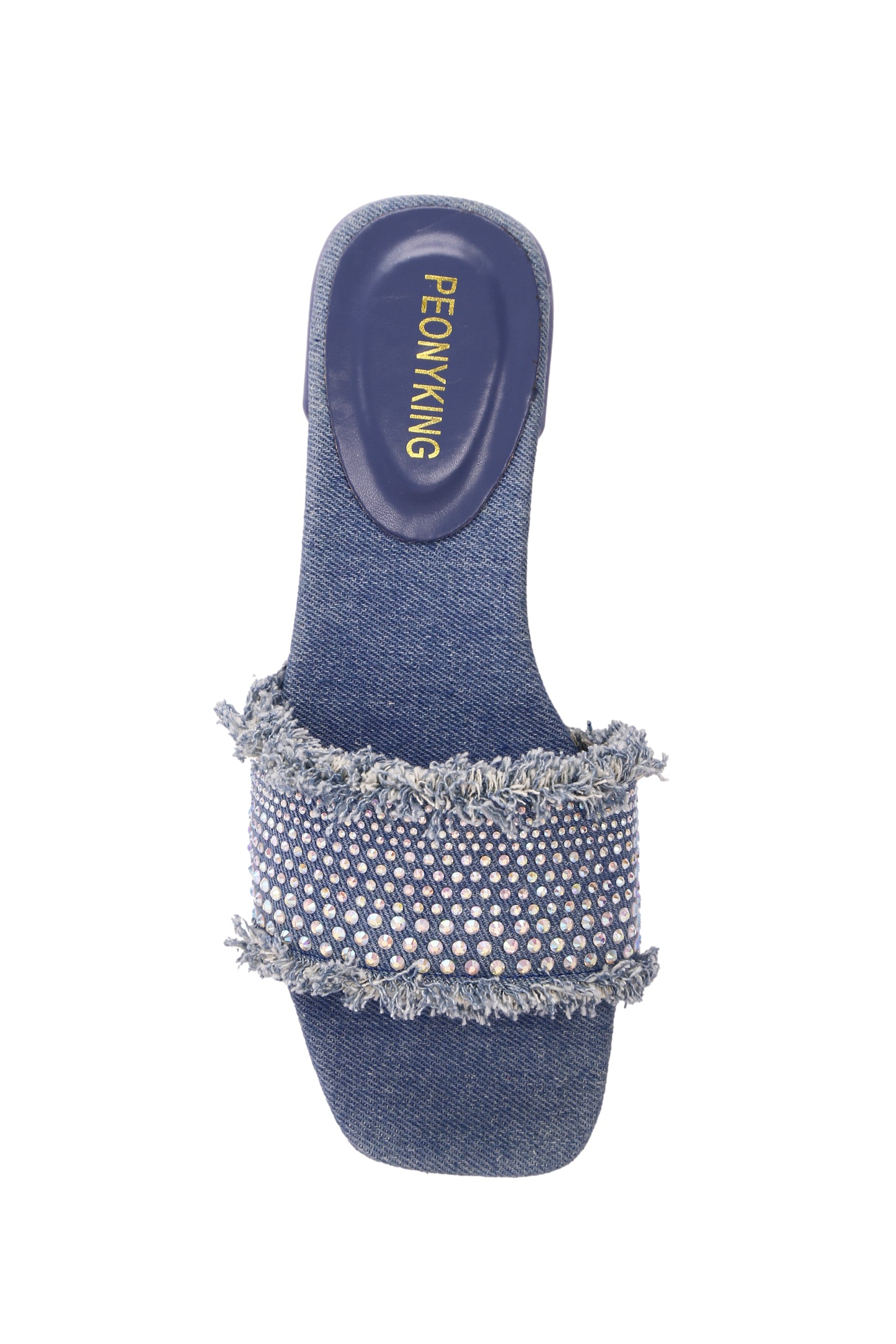 Ladies' Stylish Rhinestone Embellished And Comfortable Flat Slippers With Denim Upper 2122-6