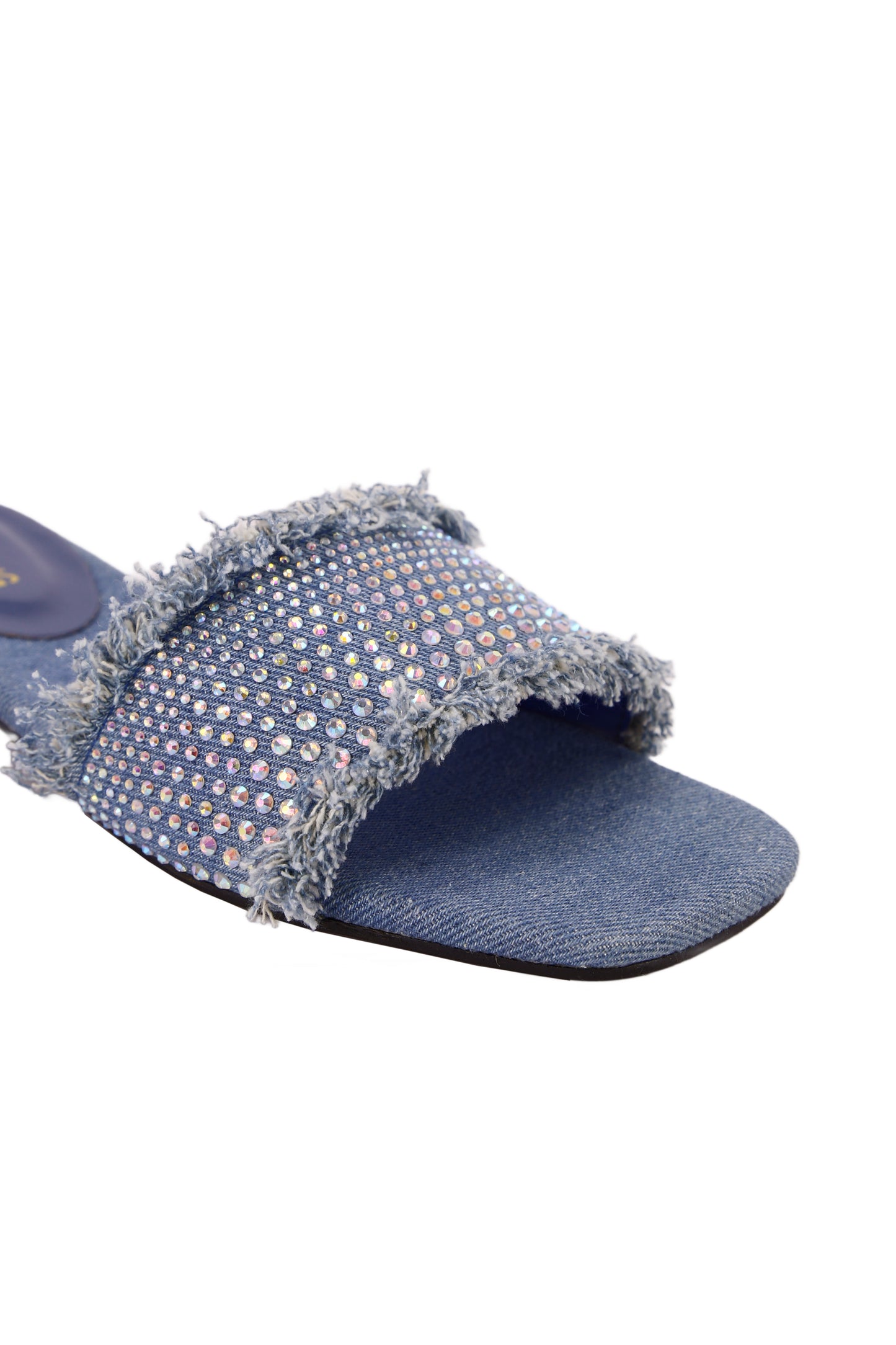Ladies' Stylish Rhinestone Embellished And Comfortable Flat Slippers With Denim Upper 2122-6