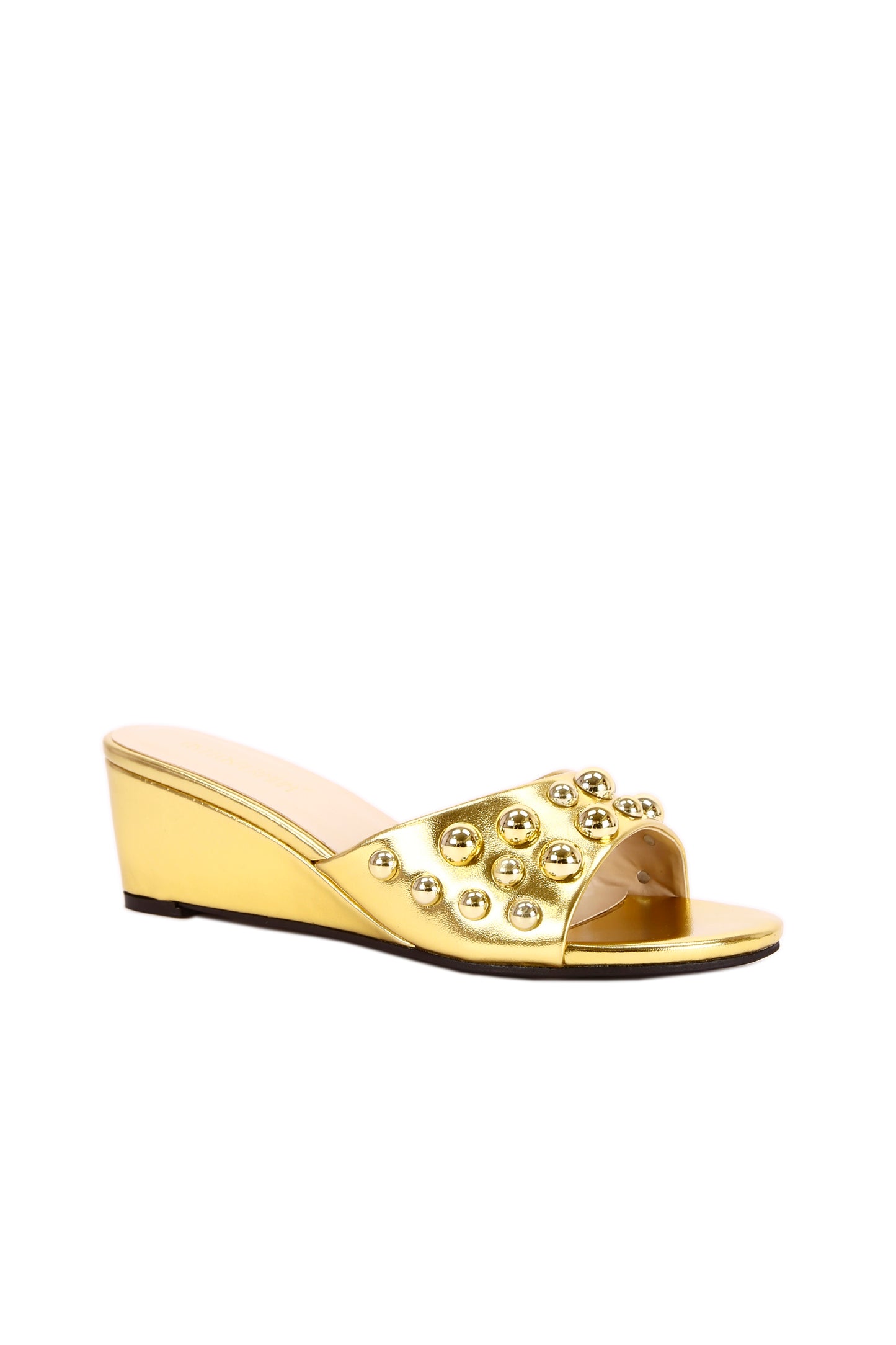 Women's wedge heel fashion sandals, metallic shiny metal buckle women's shoes 6138-1