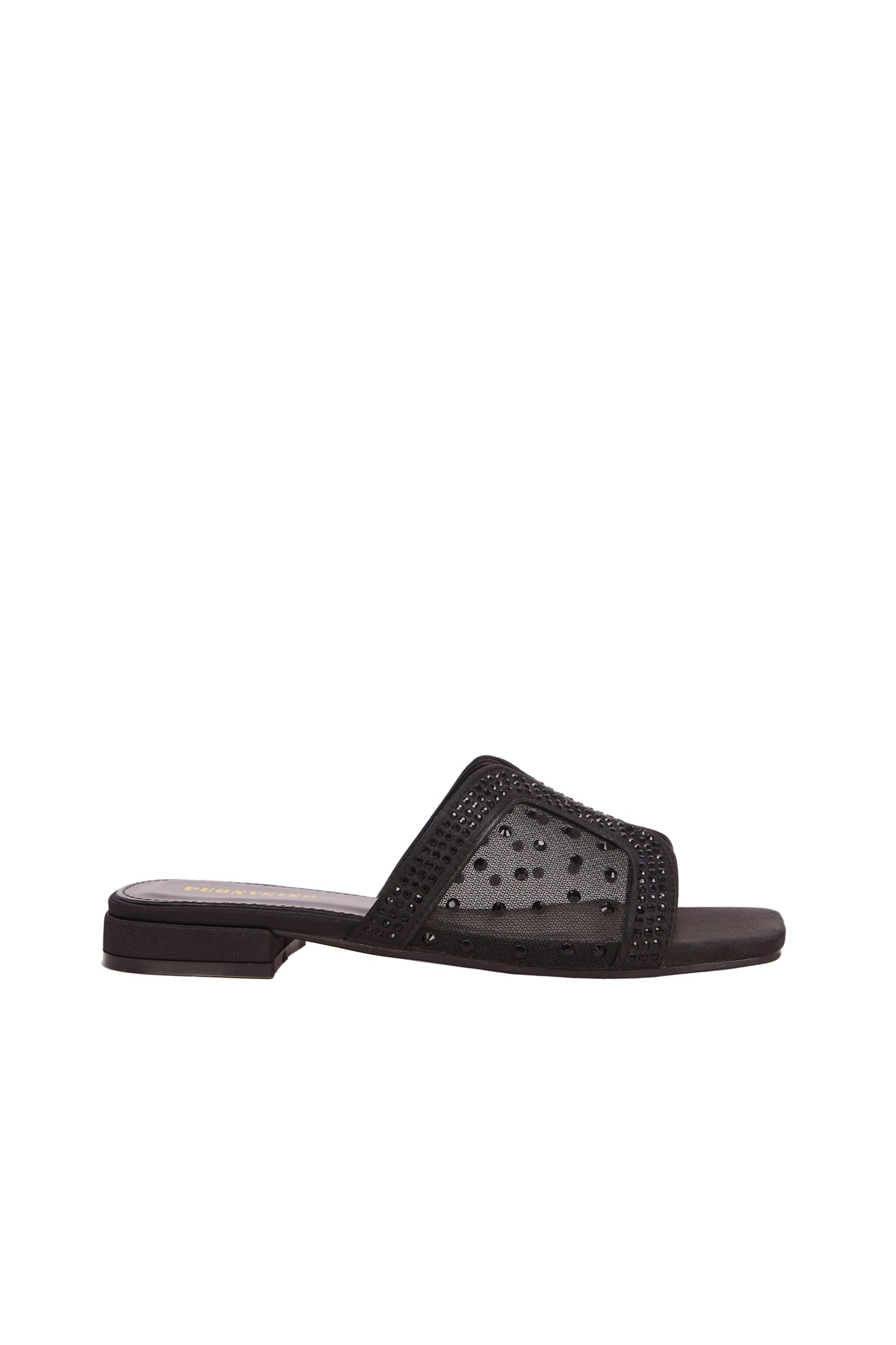 Fashionable mesh inlaid imitation black diamonds Wide Fit Women's Casual Flat Slippers, Round Toe Non-Slip Slides, Indoor Outdoor Beach Sandals 2263-12