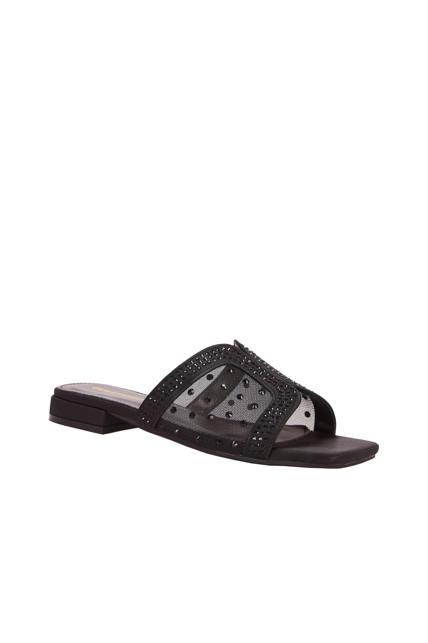 Fashionable mesh inlaid imitation black diamonds Wide Fit Women's Casual Flat Slippers, Round Toe Non-Slip Slides, Indoor Outdoor Beach Sandals 2263-12
