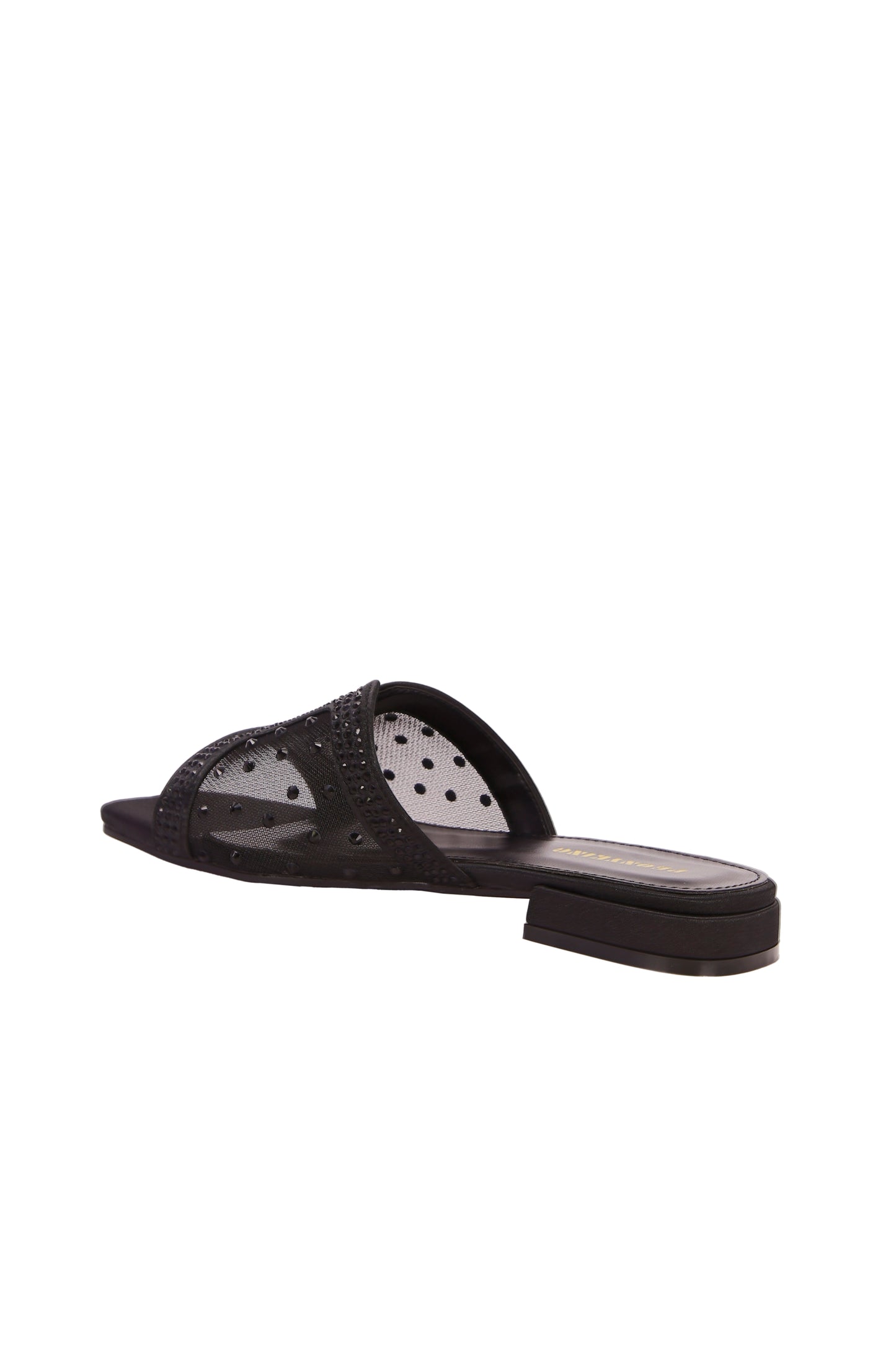 Fashionable mesh inlaid imitation black diamonds Wide Fit Women's Casual Flat Slippers, Round Toe Non-Slip Slides, Indoor Outdoor Beach Sandals 2263-12