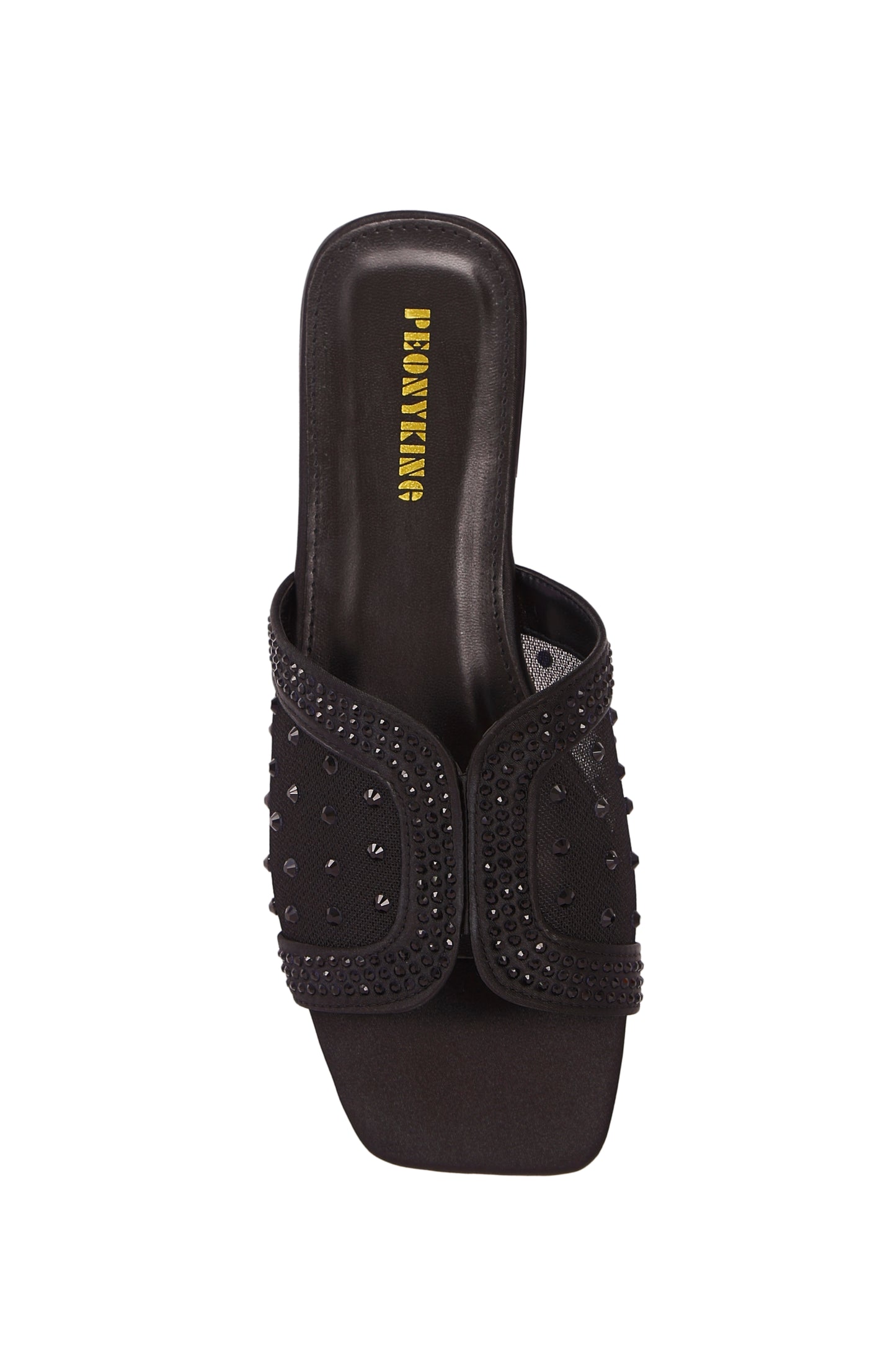 Fashionable mesh inlaid imitation black diamonds Wide Fit Women's Casual Flat Slippers, Round Toe Non-Slip Slides, Indoor Outdoor Beach Sandals 2263-12