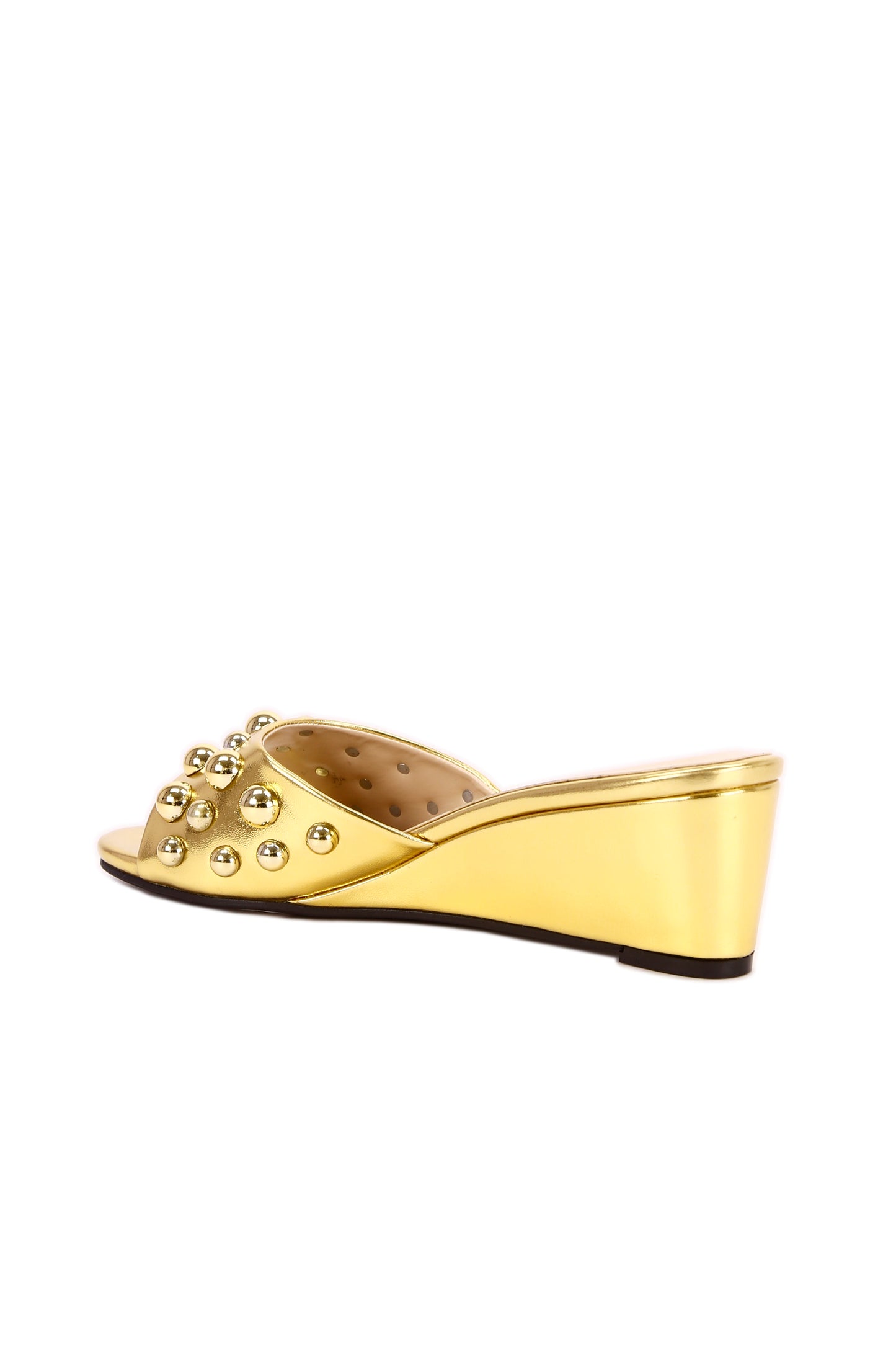 Women's wedge heel fashion sandals, metallic shiny metal buckle women's shoes 6138-1
