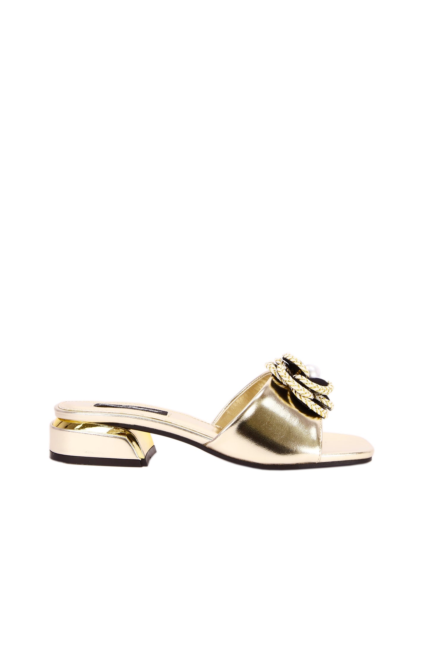 Trapezoidal low heel women slippers, sandals. Metal fabric fashion metal flower with imitation pearls women shoes 3567-1