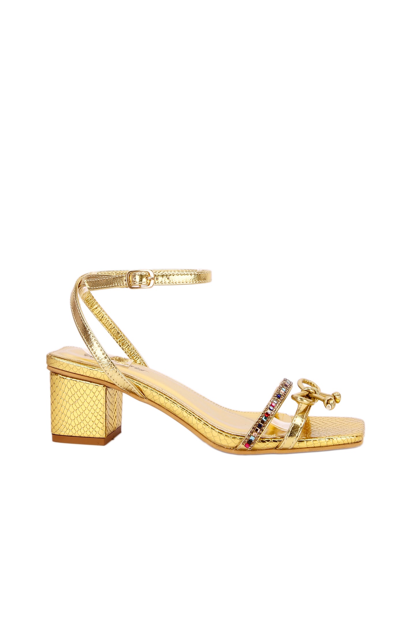 Snake print fabric diamond inlaid fashionable mid-heel women's sandals
7310-1