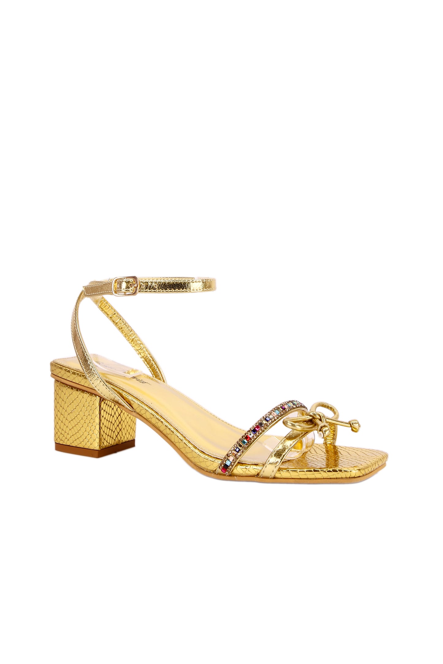 Snake print fabric diamond inlaid fashionable mid-heel women's sandals
7310-1