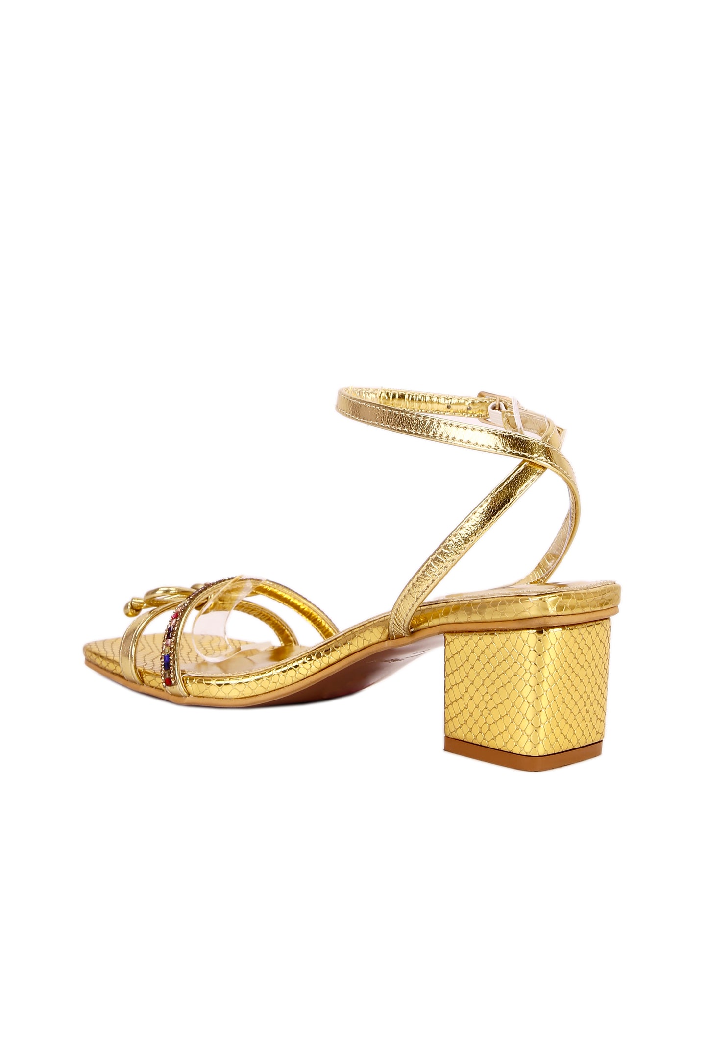 Snake print fabric diamond inlaid fashionable mid-heel women's sandals
7310-1