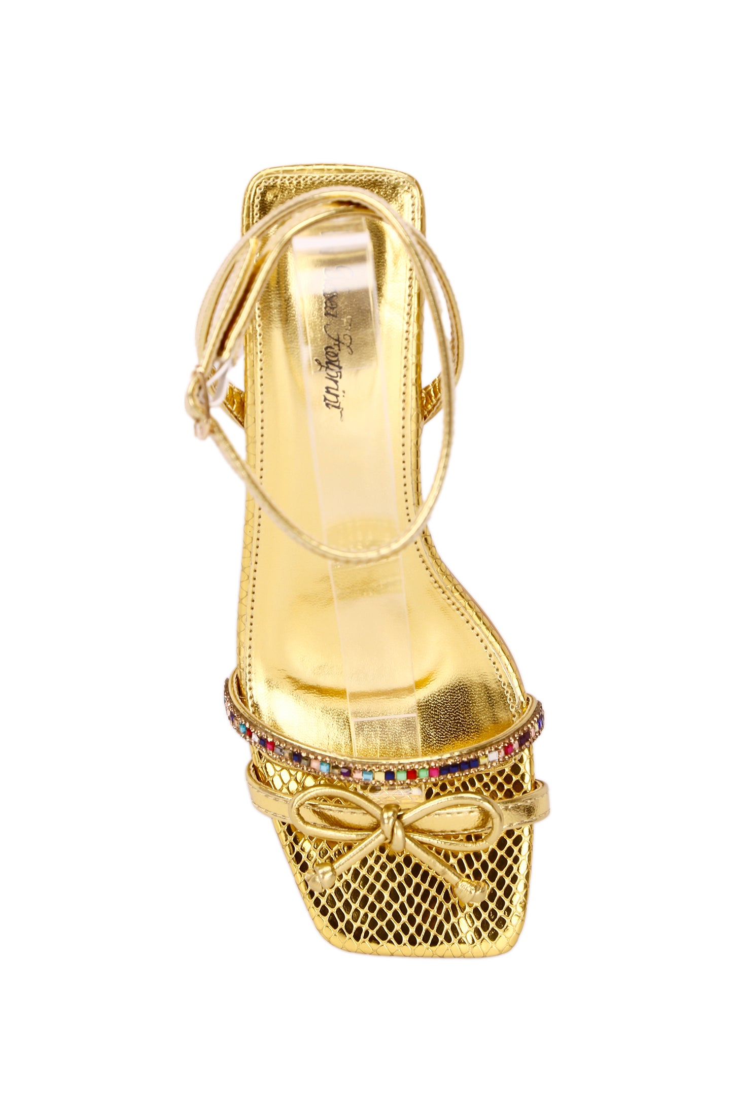 Snake print fabric diamond inlaid fashionable mid-heel women's sandals
7310-1