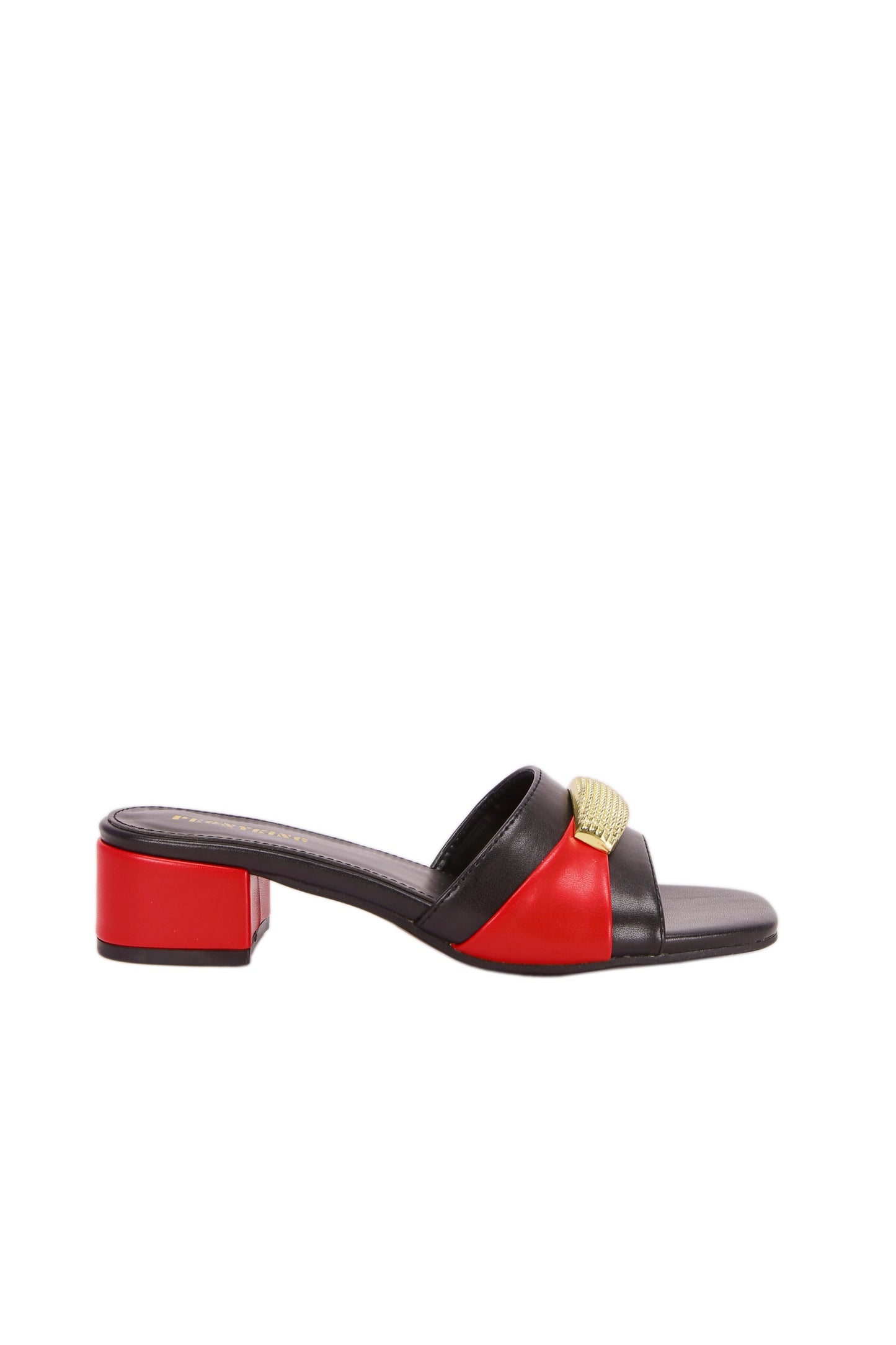 Women's fashion metal buckle slippers, sandals, wine red with black low heel non-slip flat shoes for women 367-3