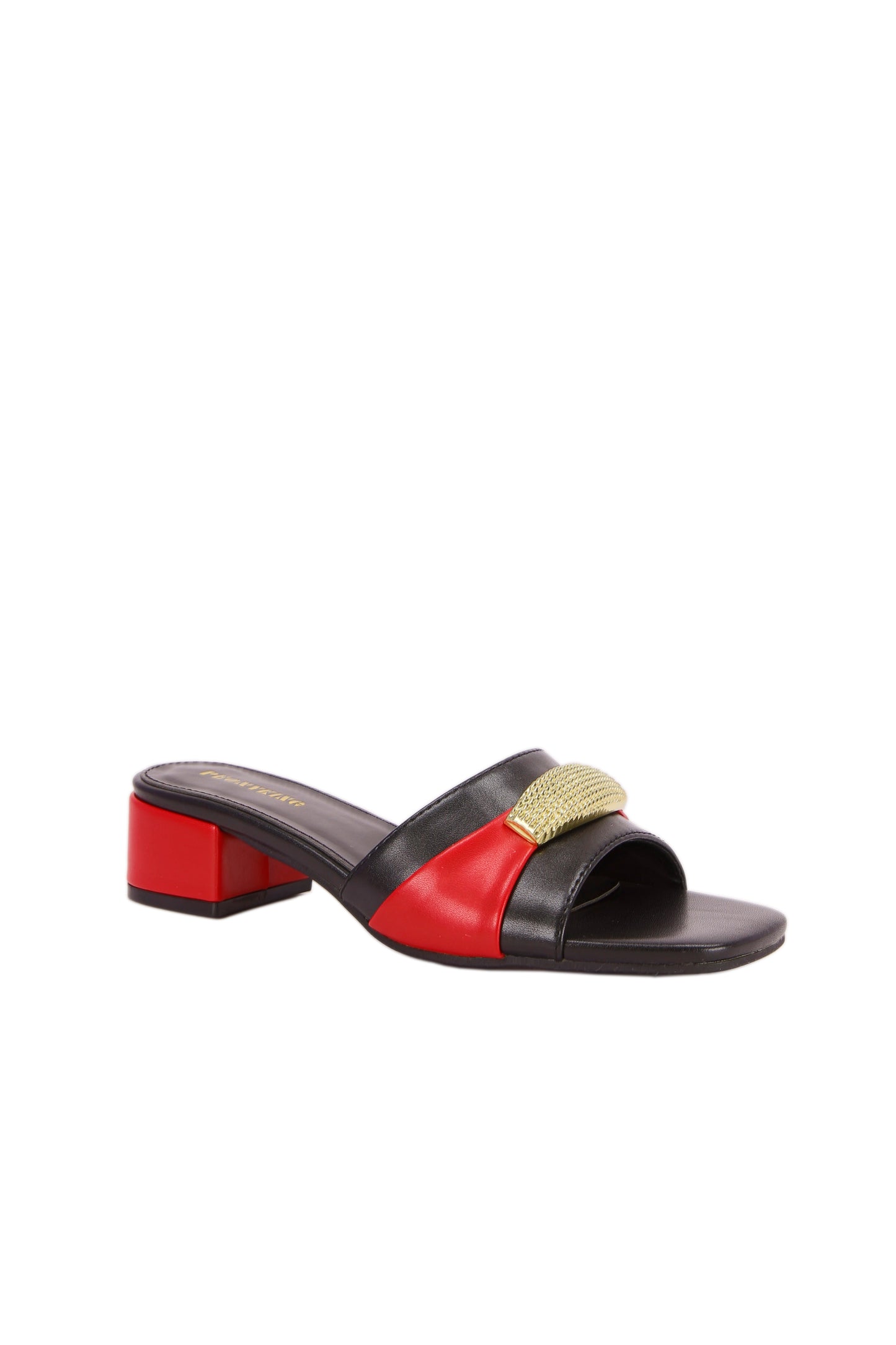 Women's fashion metal buckle slippers, sandals, wine red with black low heel non-slip flat shoes for women 367-3