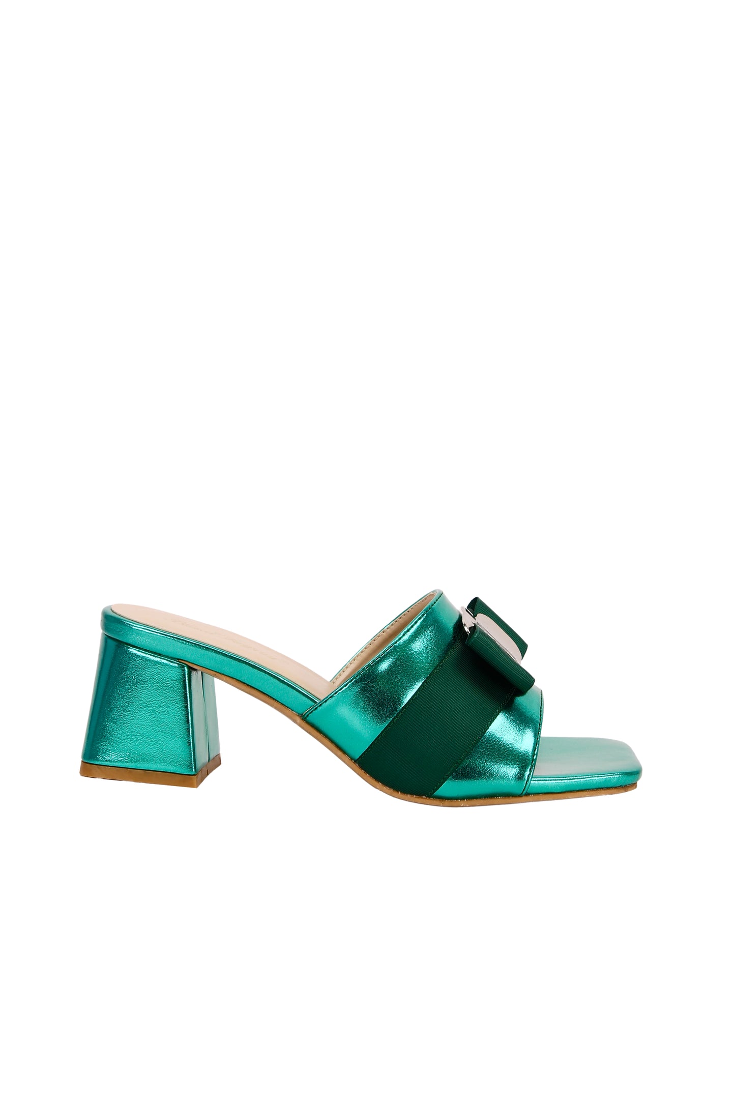 Women's metallic fabric block heel mule sandals, fashionable summer high heel sandals for Valentine's Day 5261-4