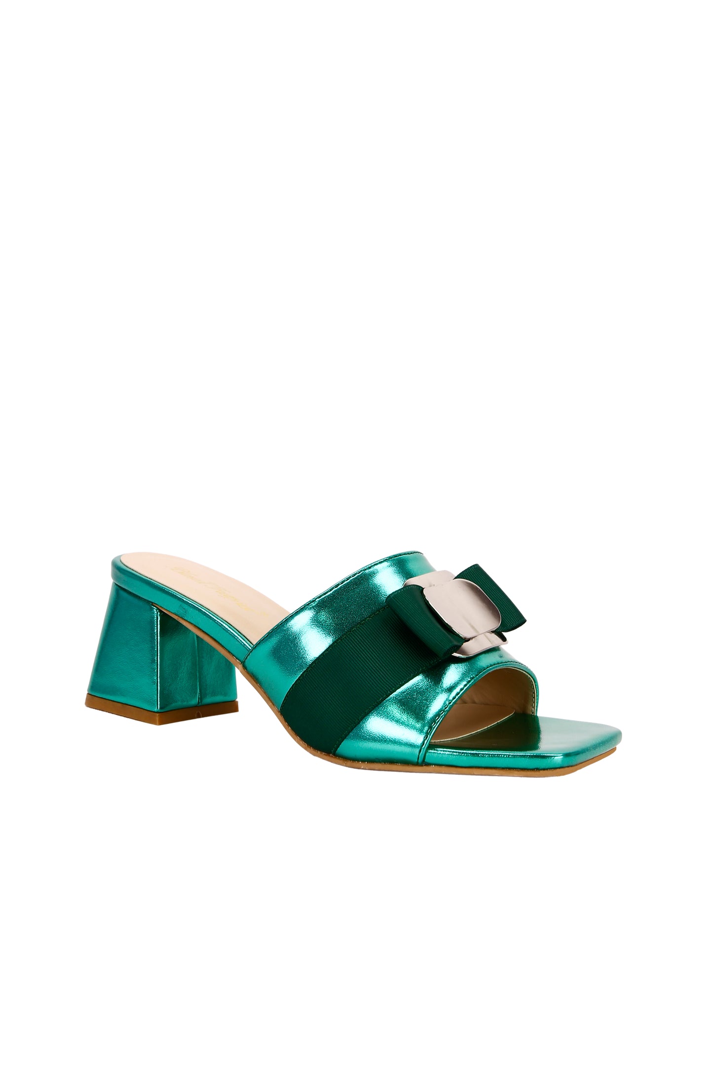 Women's metallic fabric block heel mule sandals, fashionable summer high heel sandals for Valentine's Day 5261-4