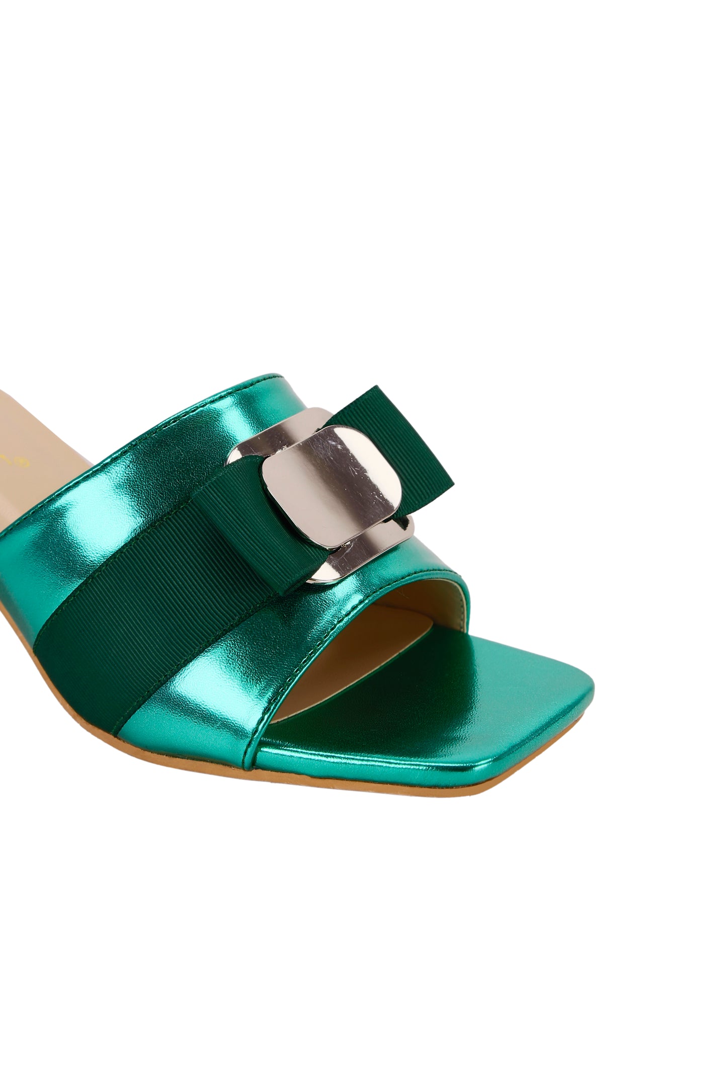 Women's metallic fabric block heel mule sandals, fashionable summer high heel sandals for Valentine's Day 5261-4