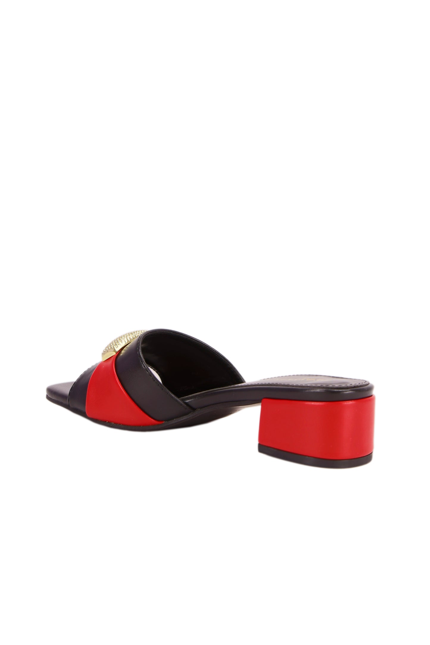 Women's fashion metal buckle slippers, sandals, wine red with black low heel non-slip flat shoes for women 367-3