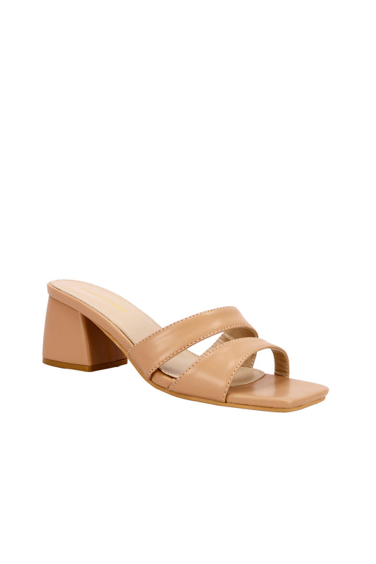 Sexy Square Toe Faux Leather Mid-High Heel Slide Sandals, Fashion Slip-On Thick Heel Summer Slippers  6283-1