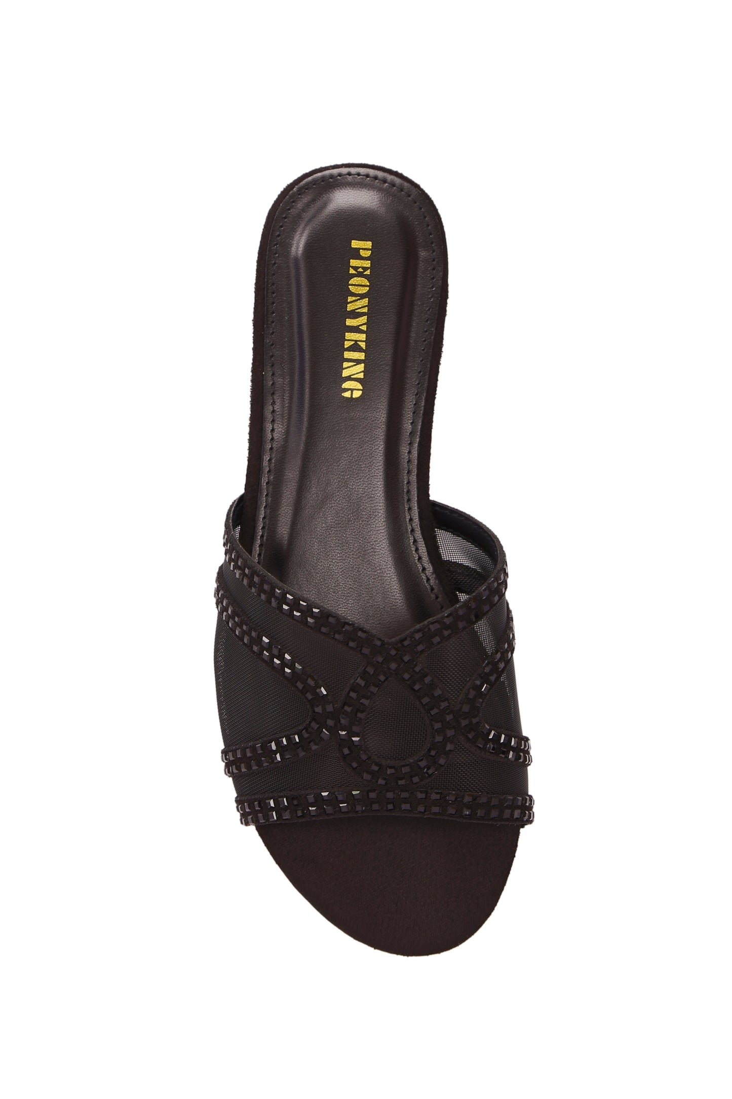 Women's Glamorous Rhinestone Hollow-Out Mesh Decor Chocolate Brown Suede Round Toe Comfortable Casual Party Flat Mules 658-61