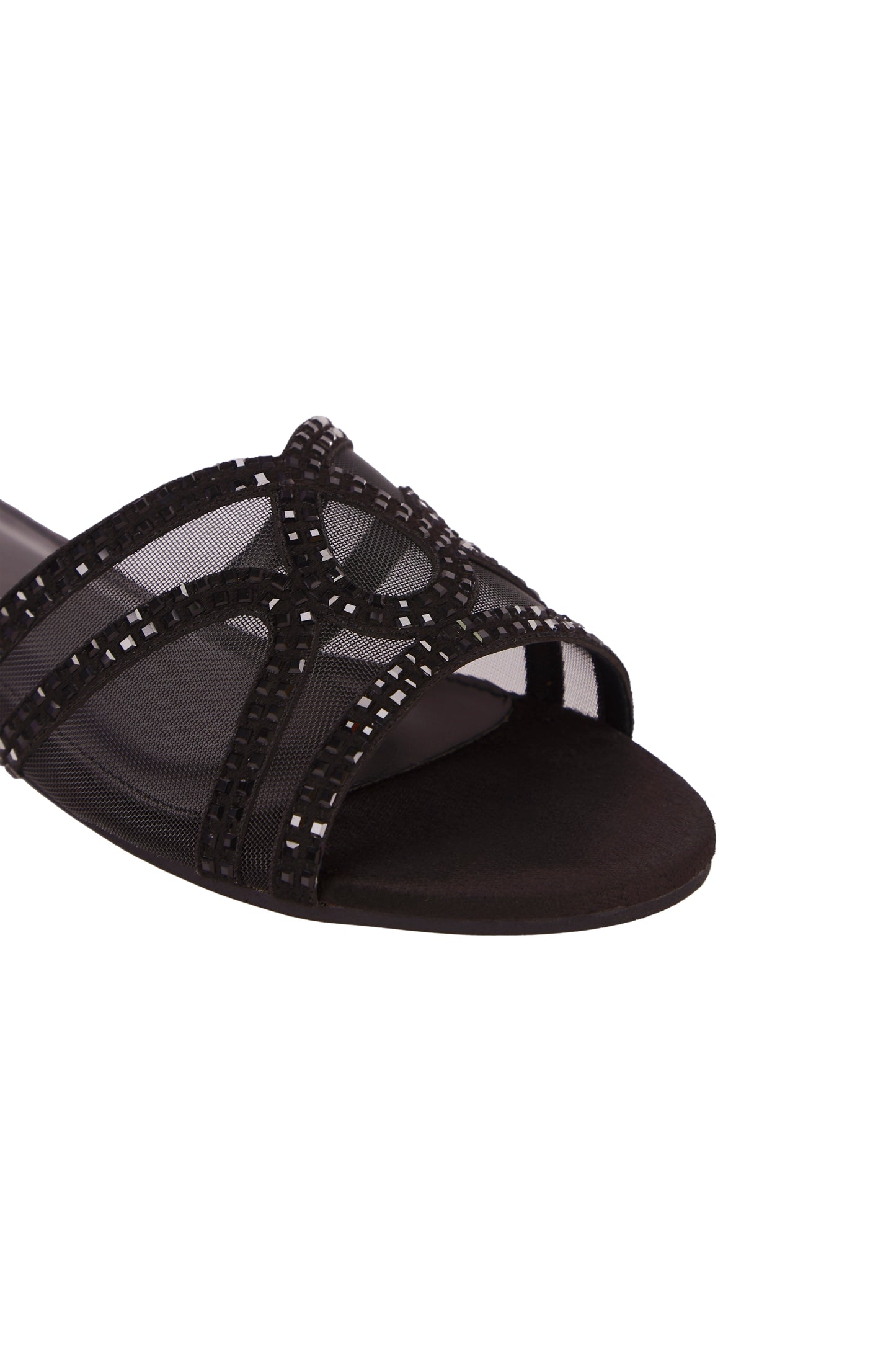 Women's Glamorous Rhinestone Hollow-Out Mesh Decor Chocolate Brown Suede Round Toe Comfortable Casual Party Flat Mules 658-61