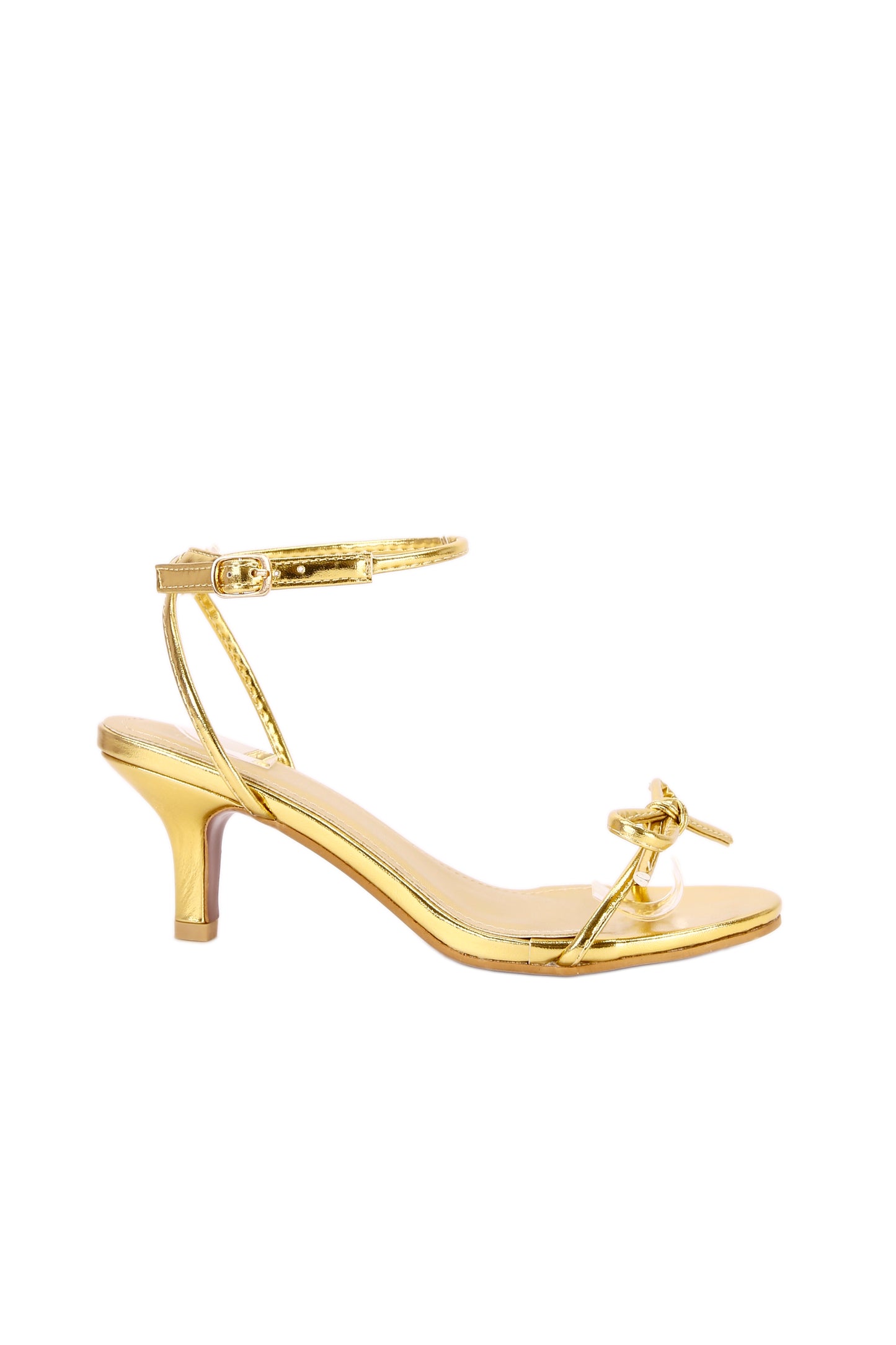 Women's round toe single strap bow ankle stiletto sandals, metal material fashionable shiny high heel women's shoes 233-2