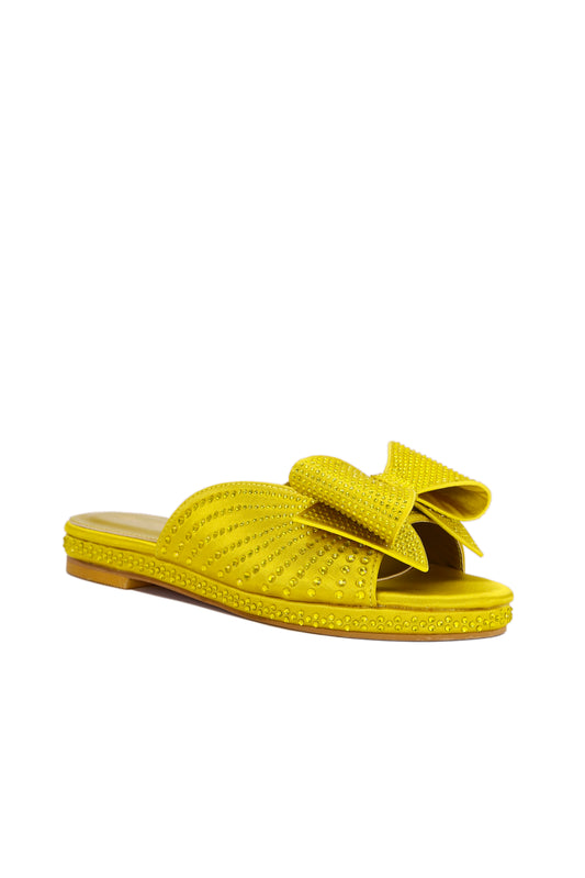 Fashionable Women's Yellow Bow Knot Decorated Suede-Like Anti-Slip Flat Heel Sandals, Beach Casual Slippers 6658-6
