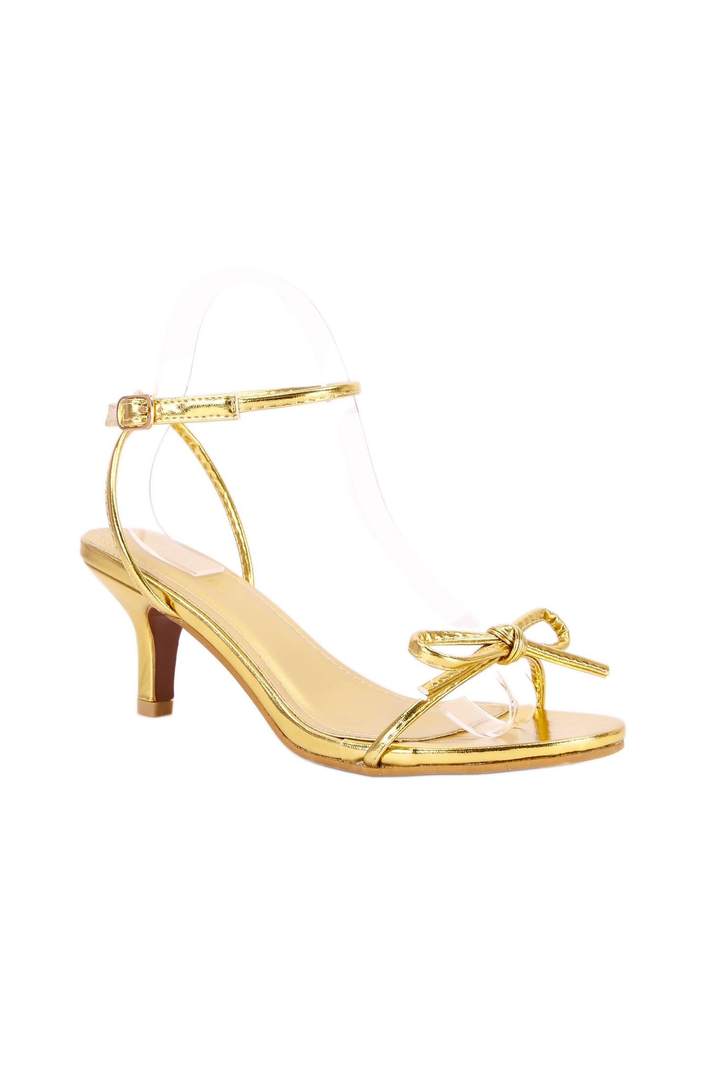 Women's round toe single strap bow ankle stiletto sandals, metal material fashionable shiny high heel women's shoes 233-2