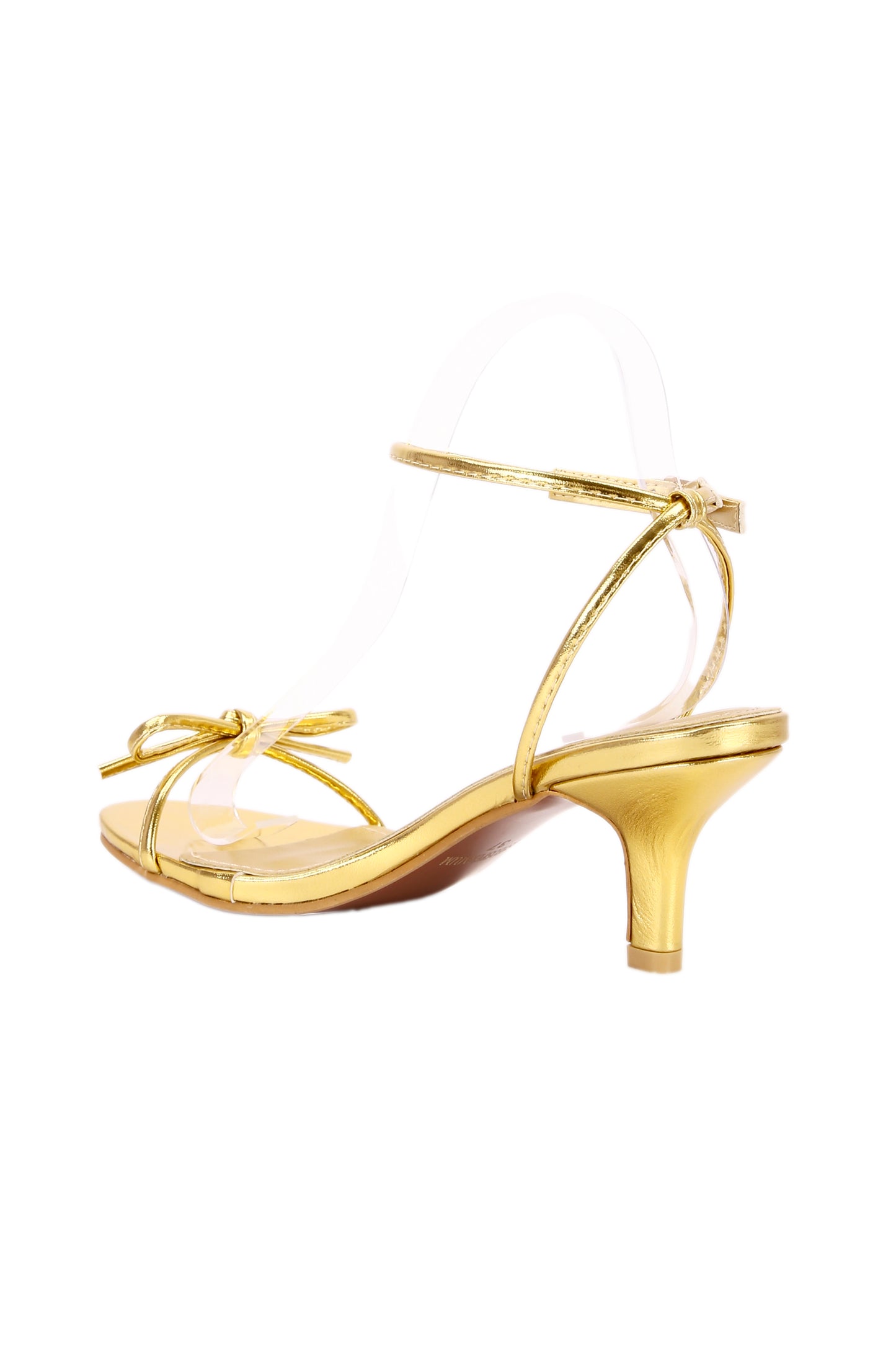 Women's round toe single strap bow ankle stiletto sandals, metal material fashionable shiny high heel women's shoes 233-2