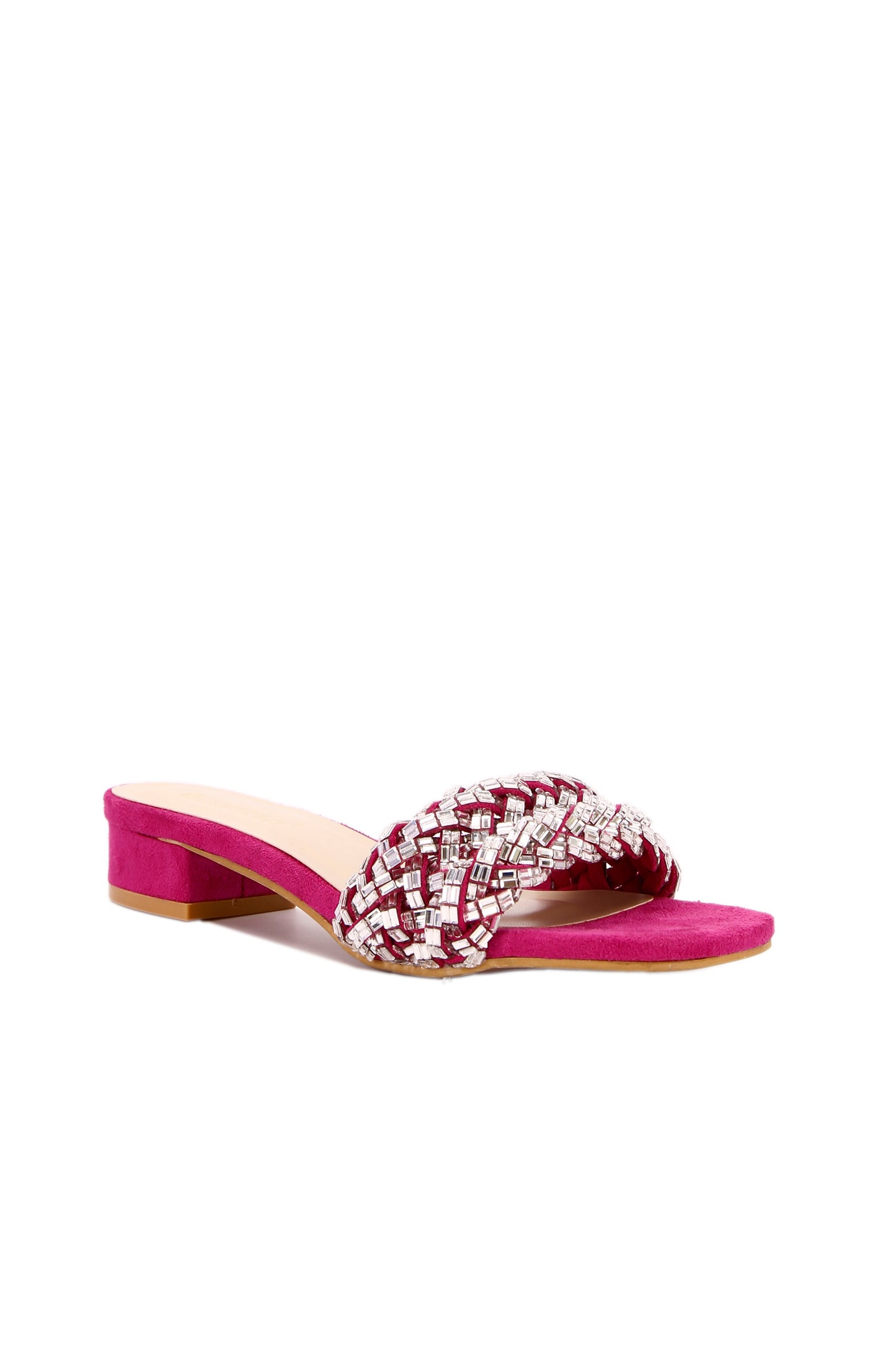 Red nubuck leather diamond-embellished mid-heel women's shoes
9682-9