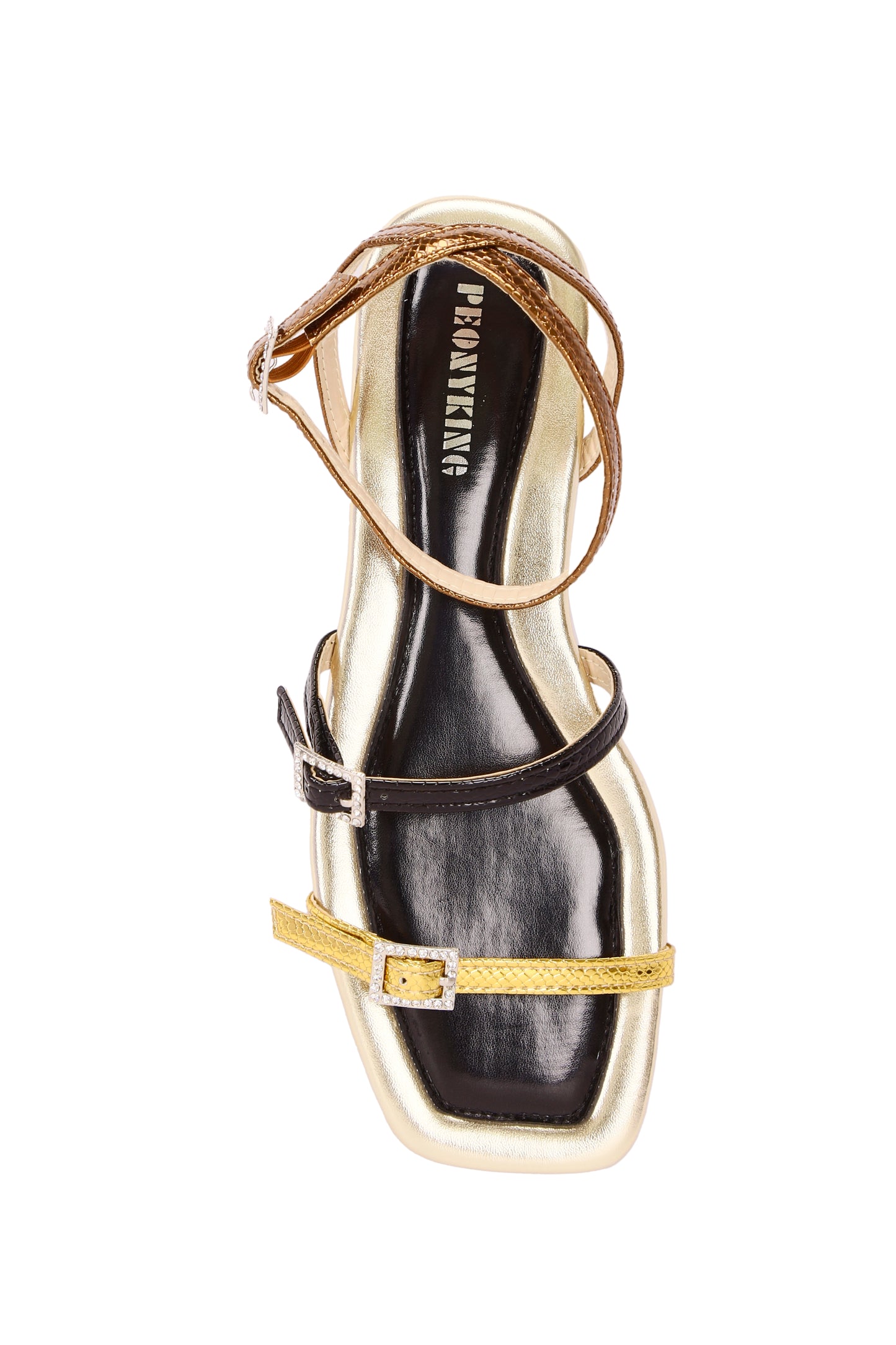 Women's flat low sandals, metal embossed fabric, with imitation diamond buckles, suitable for leisure, outdoor activities, shopping 8429-24