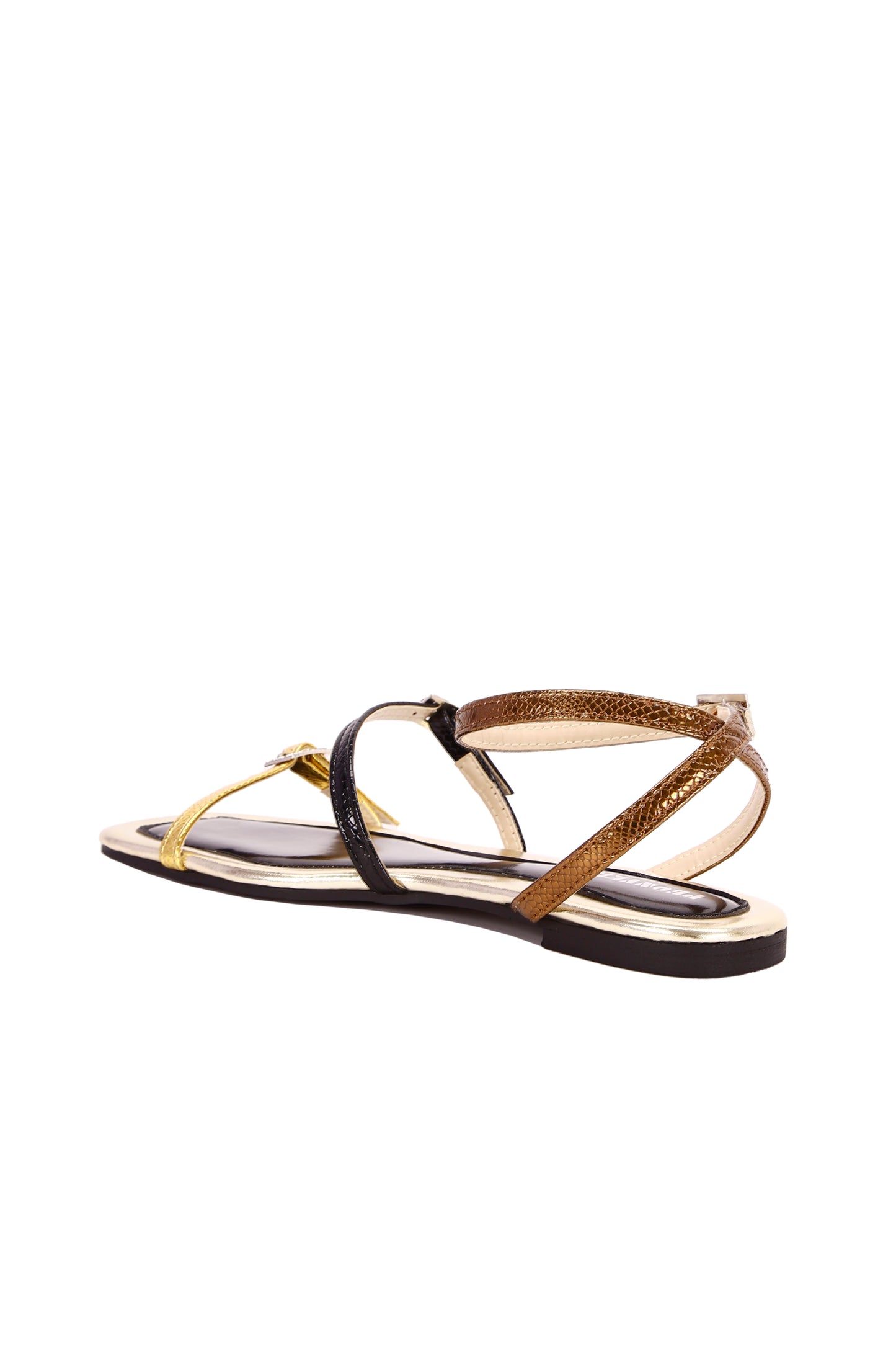 Women's flat low sandals, metal embossed fabric, with imitation diamond buckles, suitable for leisure, outdoor activities, shopping 8429-24
