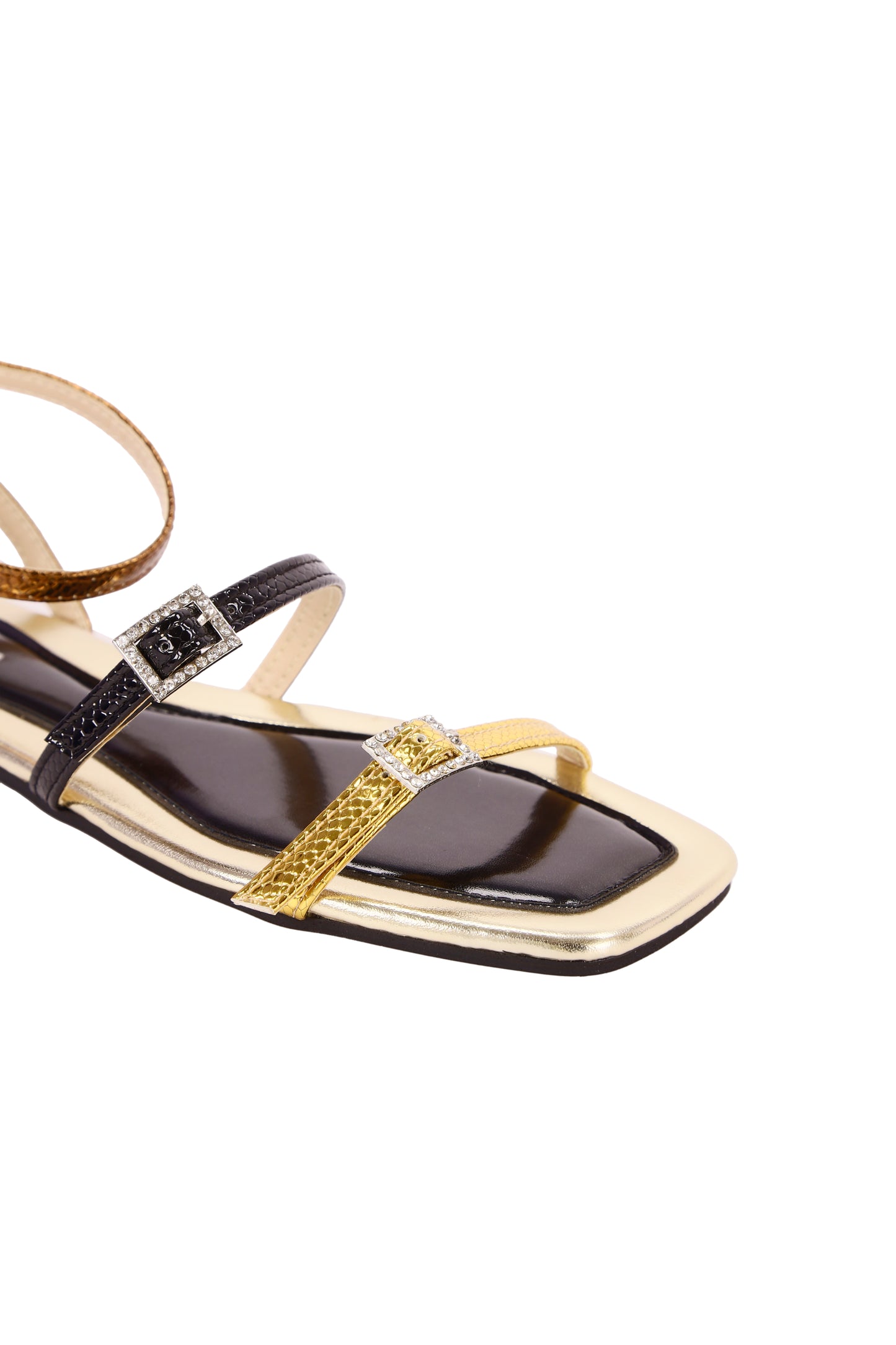 Women's flat low sandals, metal embossed fabric, with imitation diamond buckles, suitable for leisure, outdoor activities, shopping 8429-24