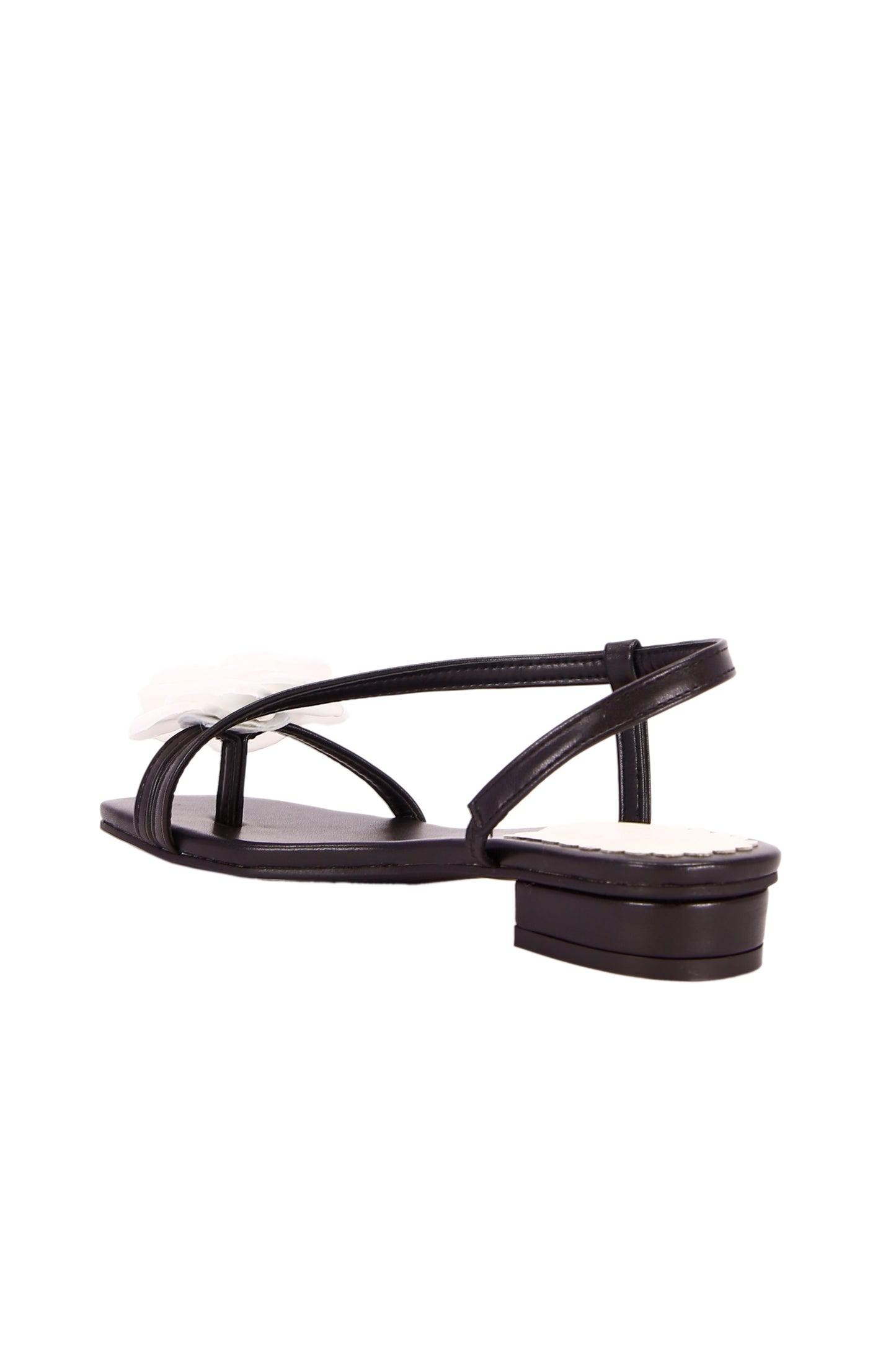 Women's low-heeled imitation leather single-strap sandals, white flower shoes with back ankle strap, suitable for daily work and leisure in the city 2502-1