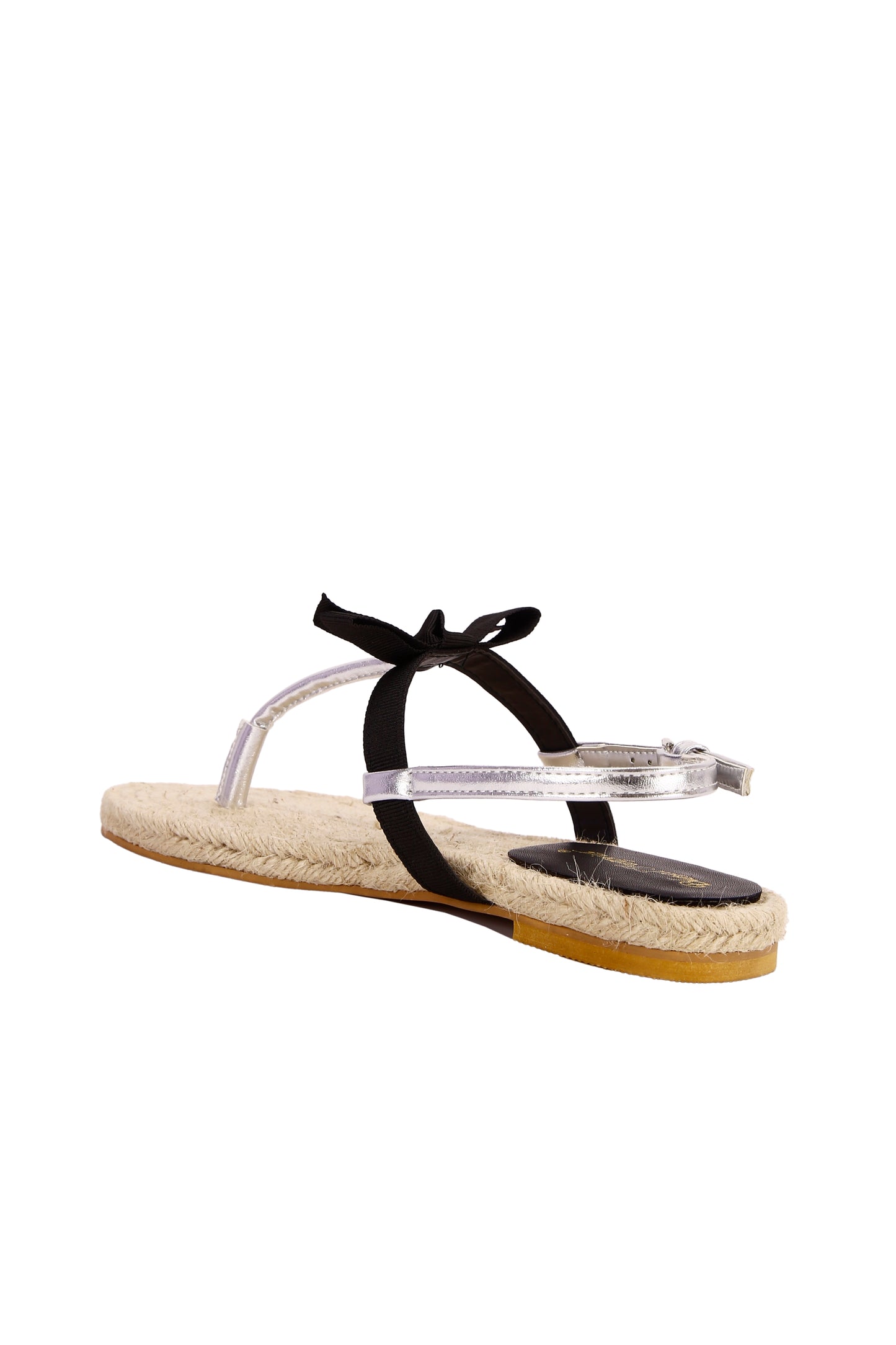Straw sole and stylish black bow, both casual and elegant women's sandals and slippers 9955-1