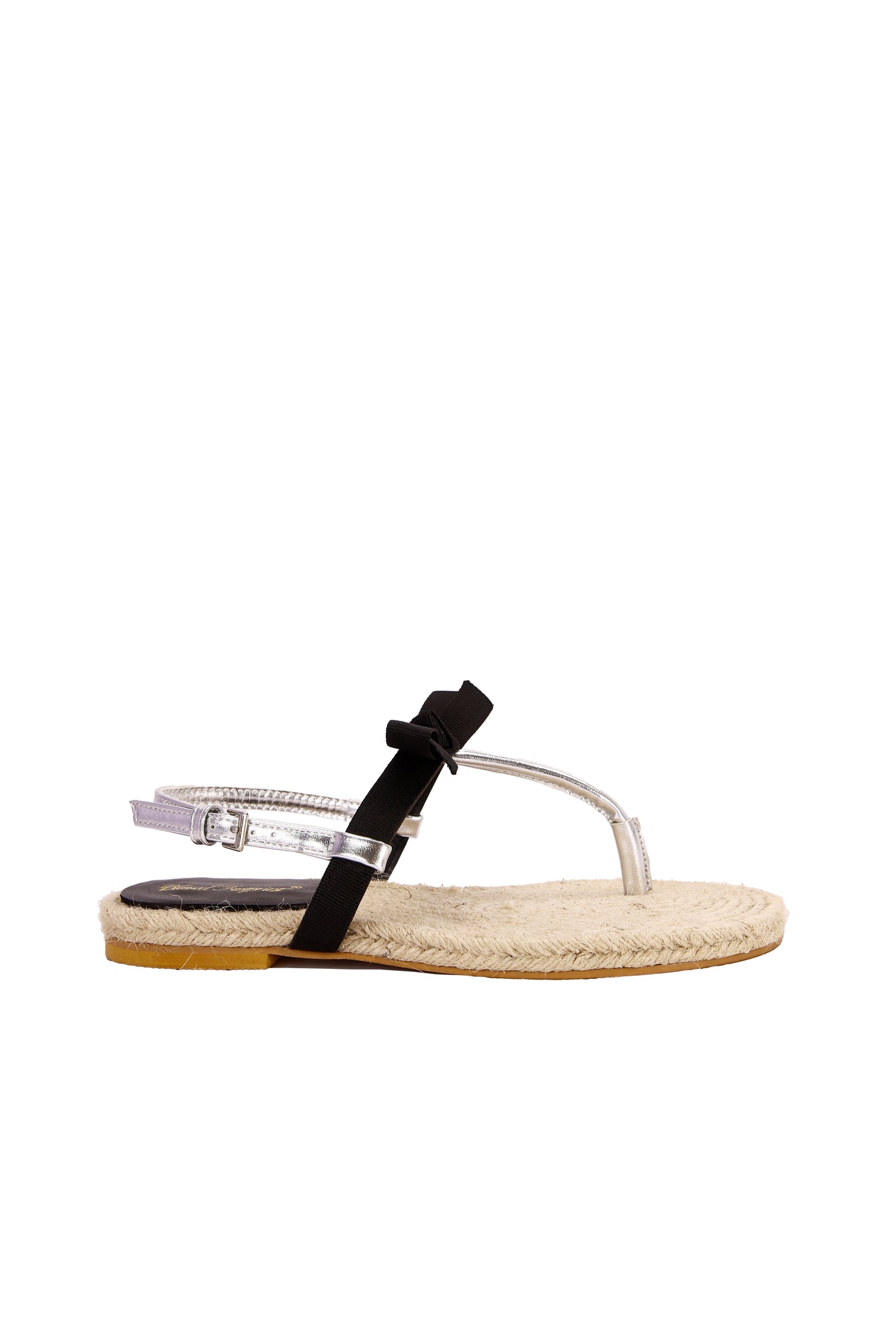 Straw sole and stylish black bow, both casual and elegant women's sandals and slippers 9955-1