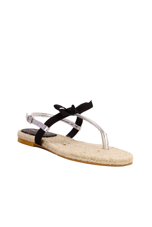 Straw sole and stylish black bow, both casual and elegant women's sandals and slippers  9955-1