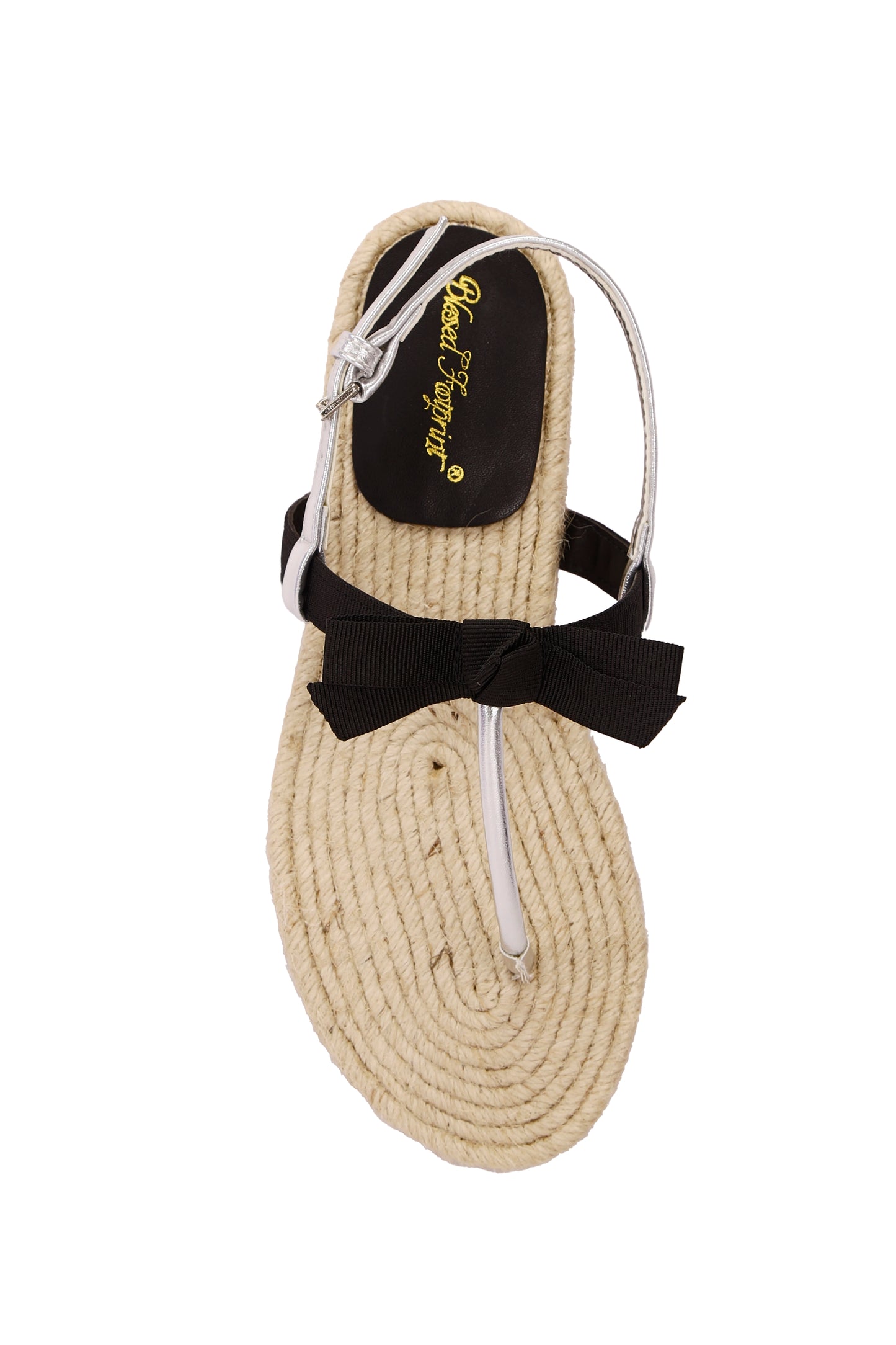 Straw sole and stylish black bow, both casual and elegant women's sandals and slippers 9955-1