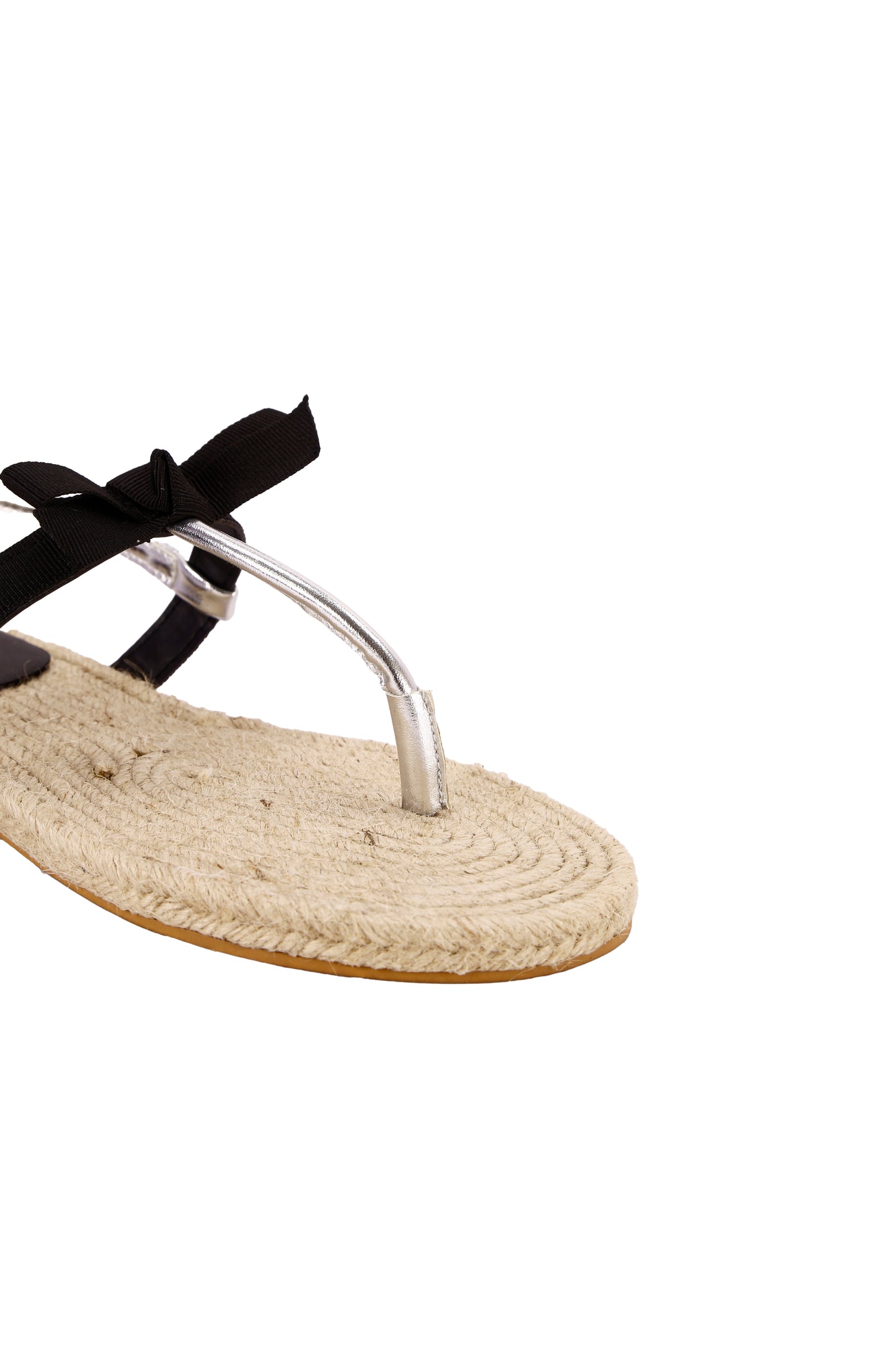 Straw sole and stylish black bow, both casual and elegant women's sandals and slippers 9955-1