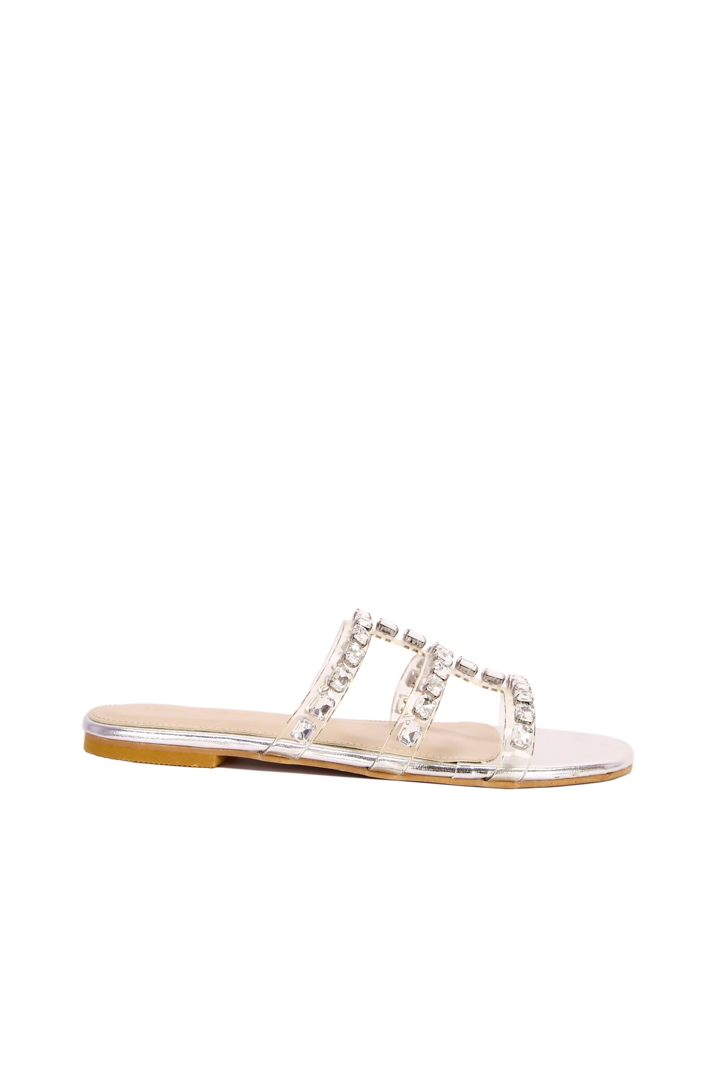 Crystal Elegance Silver Strappy Sandals for Women – Wedding & Party Flat Shoes