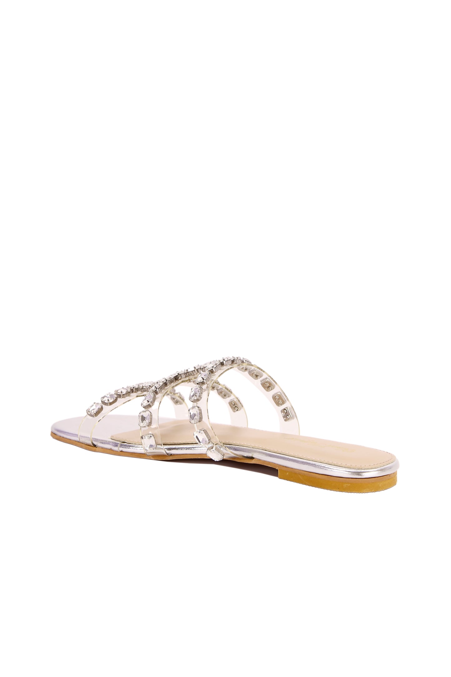 Crystal Elegance Silver Strappy Sandals for Women – Wedding & Party Flat Shoes