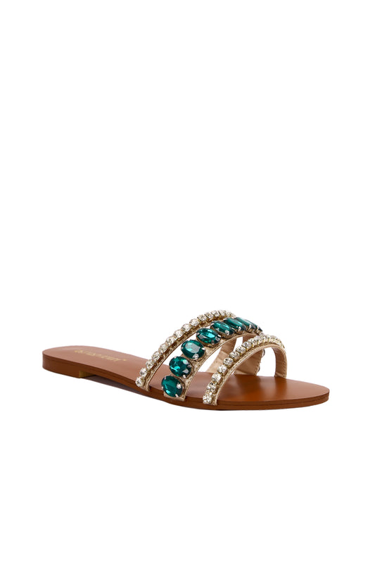Emerald Gloss Slide Sandals
