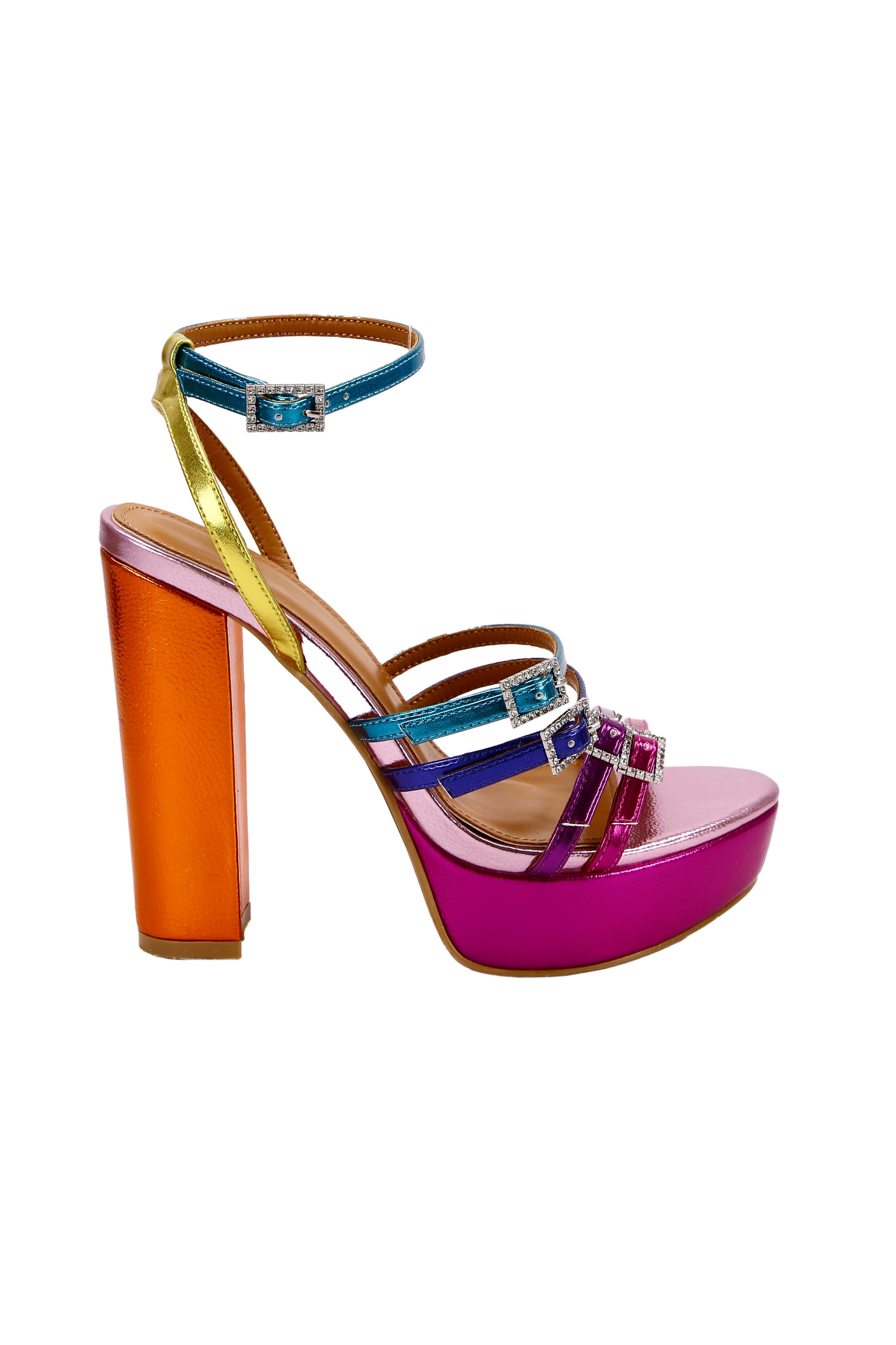 High heels, multi-colored sandals