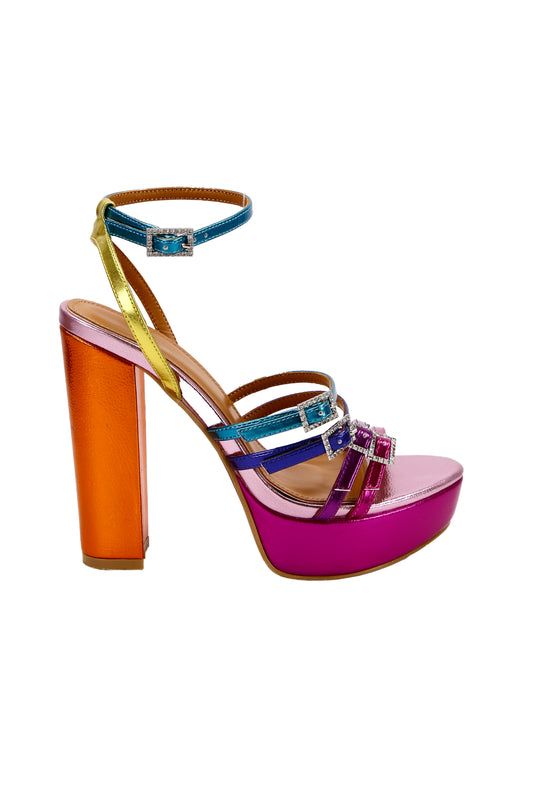 High heels, multi-colored sandals
